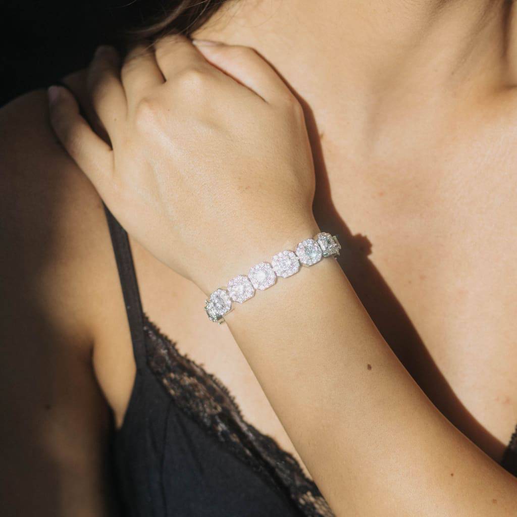 10MM CLUSTERED TENNIS BRACELET - WHITE GOLD - SANTMEZ®