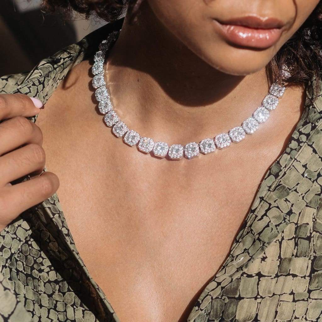 10MM CLUSTERED TENNIS CHAIN - WHITE GOLD - SANTMEZ®
