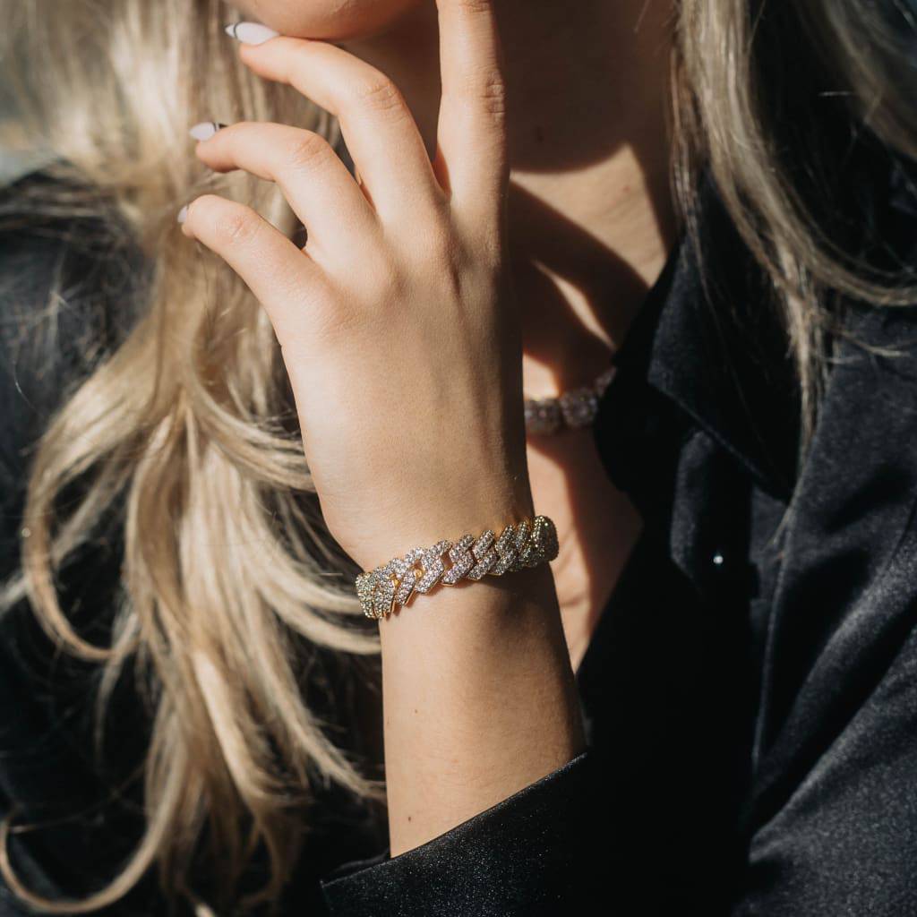 14MM CUBAN PRONG BRACELET - 18K GOLD - SANTMEZ®