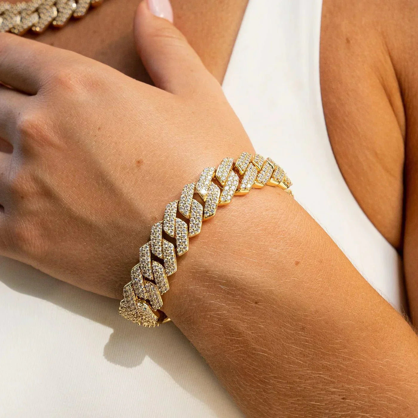 14MM CUBAN PRONG BRACELET - 18K GOLD - SANTMEZ®