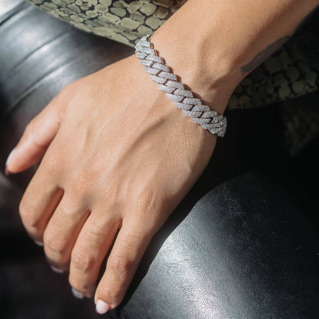 14MM CUBAN PRONG BRACELET - WHITE GOLD - SANTMEZ®