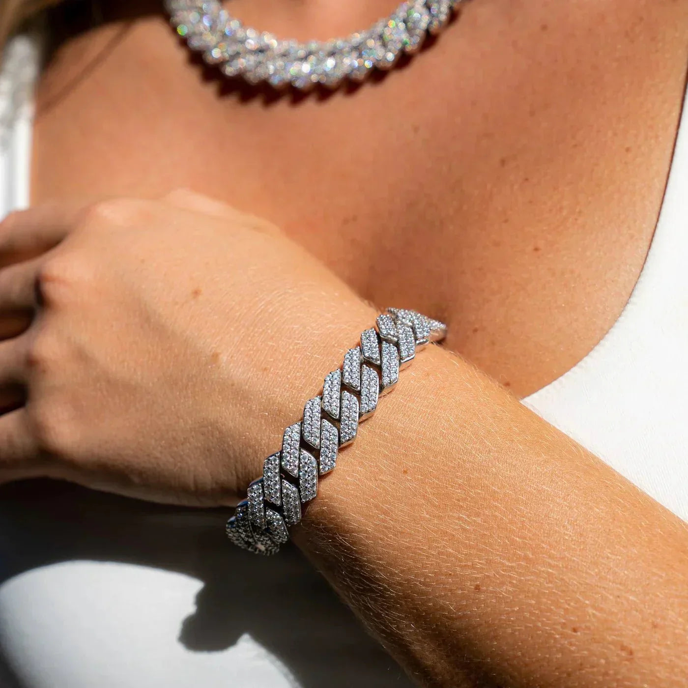 14MM CUBAN PRONG BRACELET - WHITE GOLD - SANTMEZ®