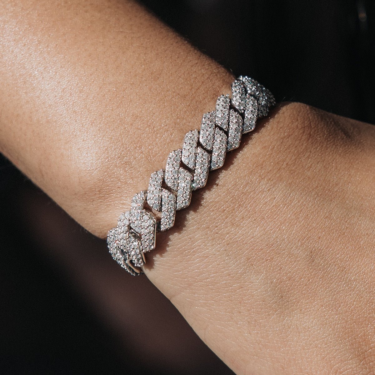 14MM CUBAN PRONG BRACELET - WHITE GOLD - SANTMEZ®