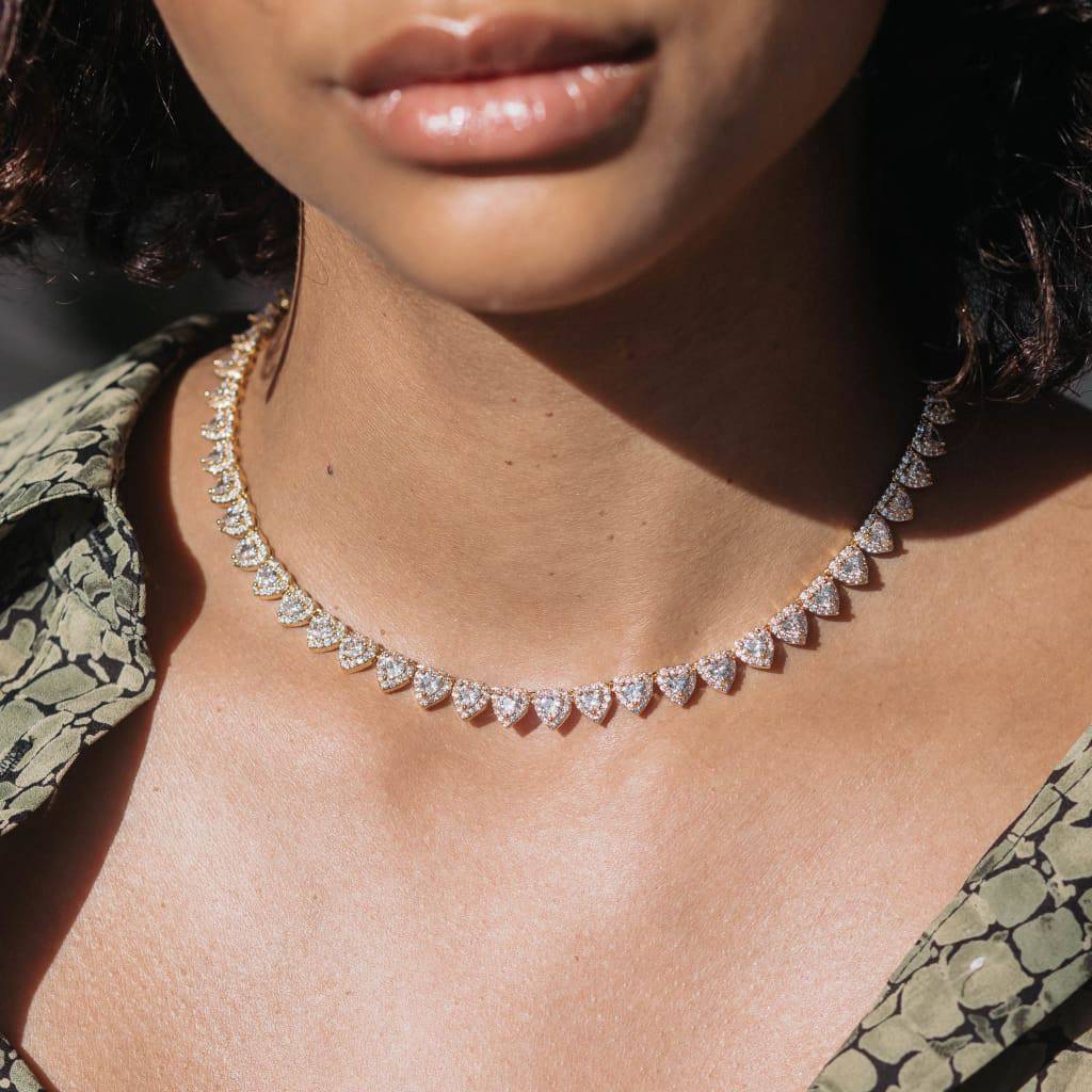 7MM HEART CUT CLUSTER TENNIS CHAIN - 18K GOLD - SANTMEZ®