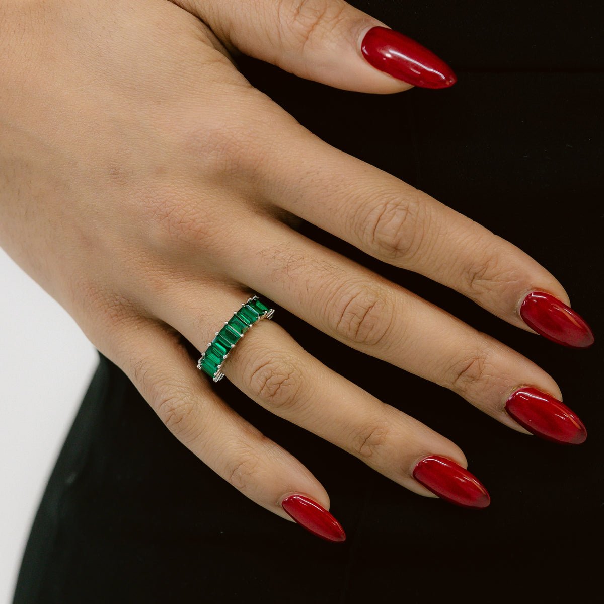 EMERALD BAGUETTE SILVER RING - SANTMEZ®