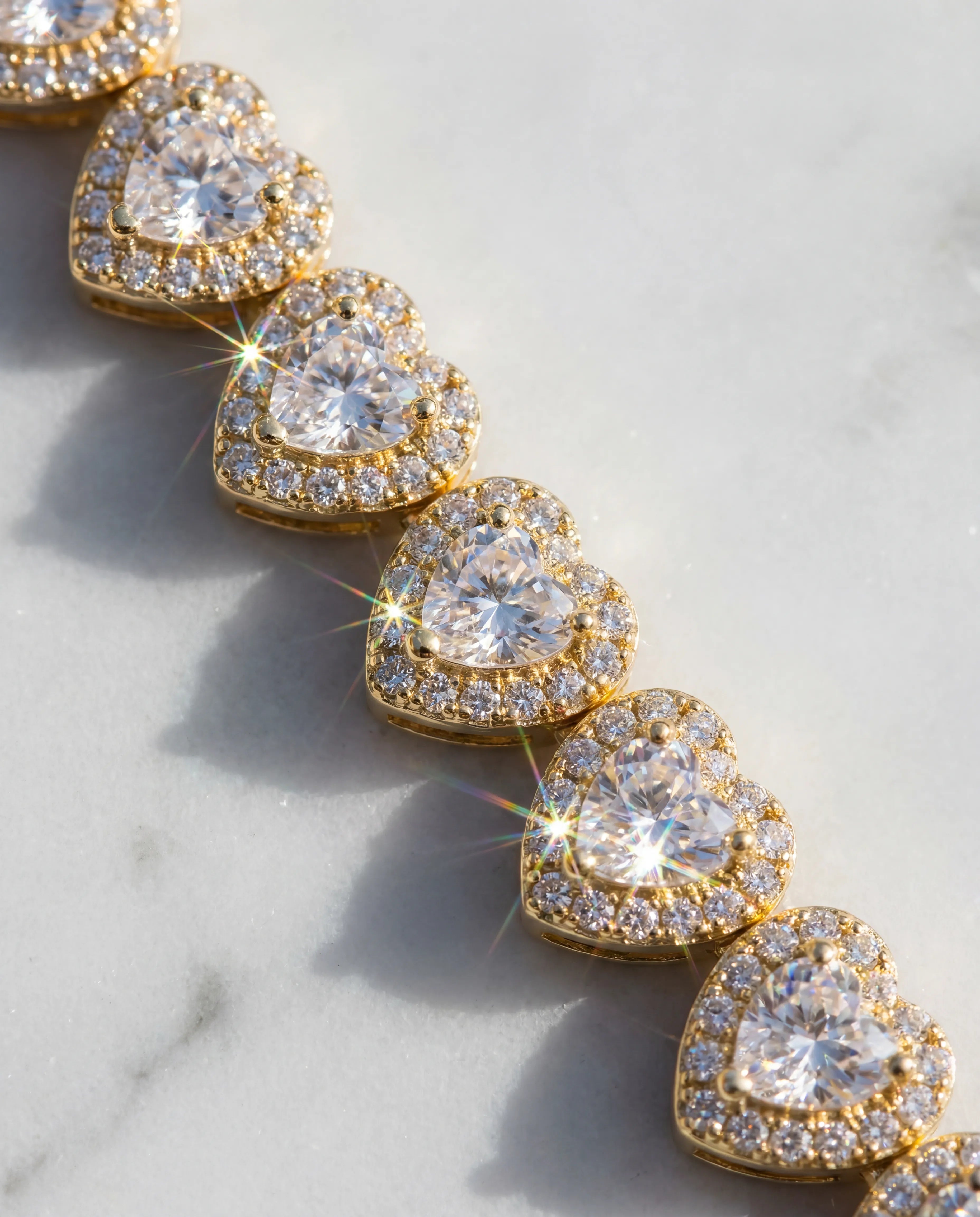7MM HEART CUT CLUSTER TENNIS CHAIN - 18K GOLD