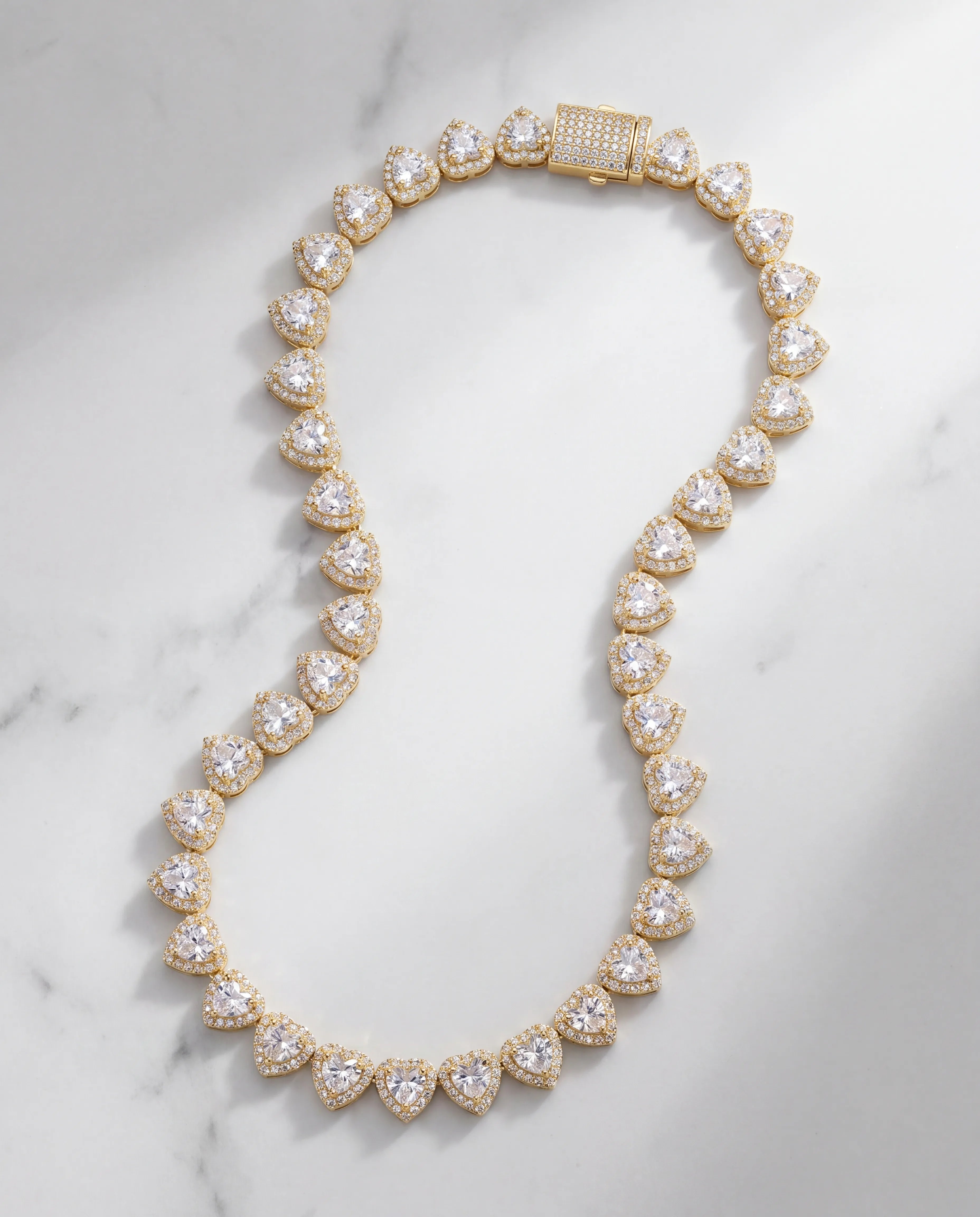 7MM HEART CUT CLUSTER TENNIS CHAIN - 18K GOLD