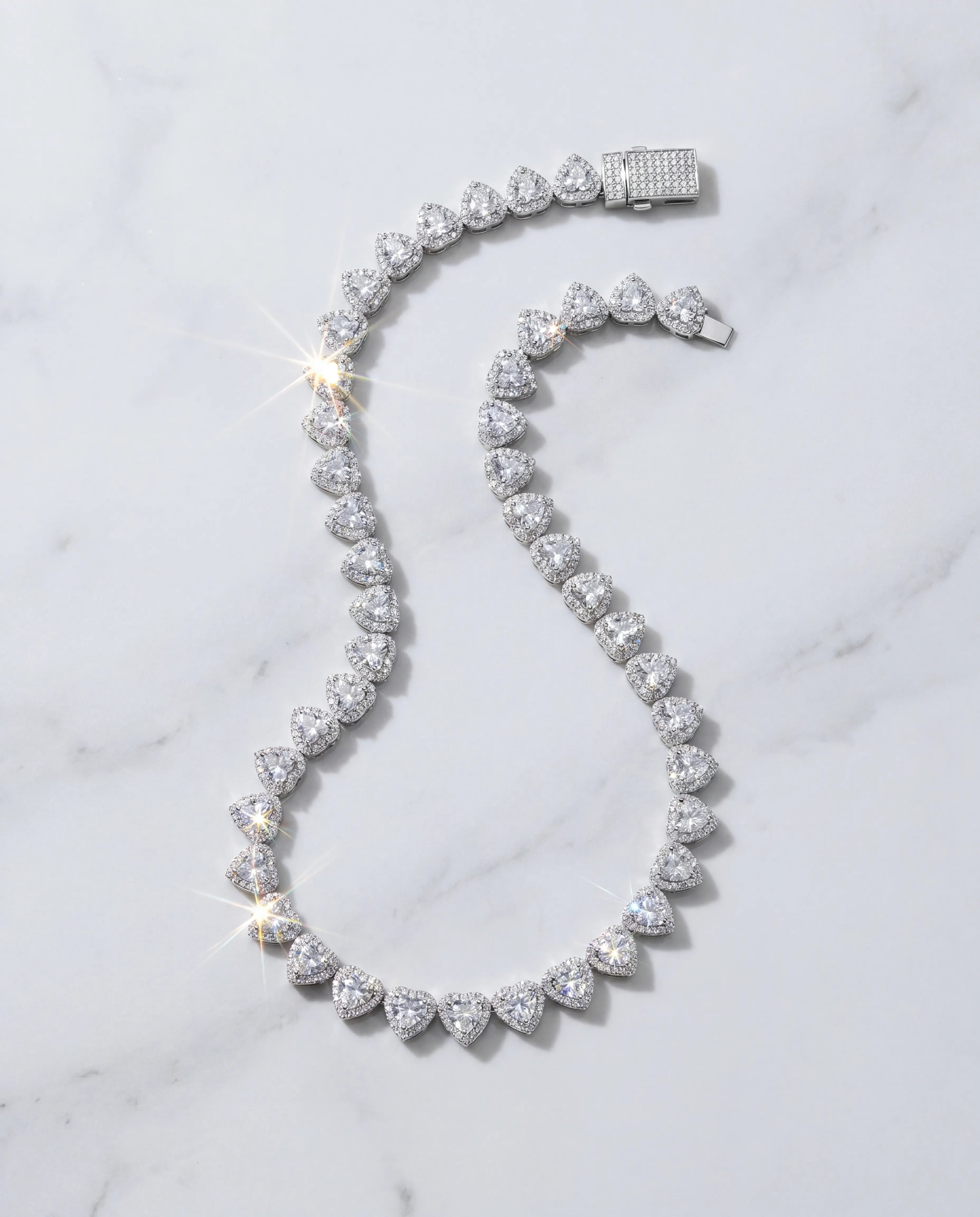 7MM HEART CUT CLUSTER TENNIS CHAIN - WHITE GOLD