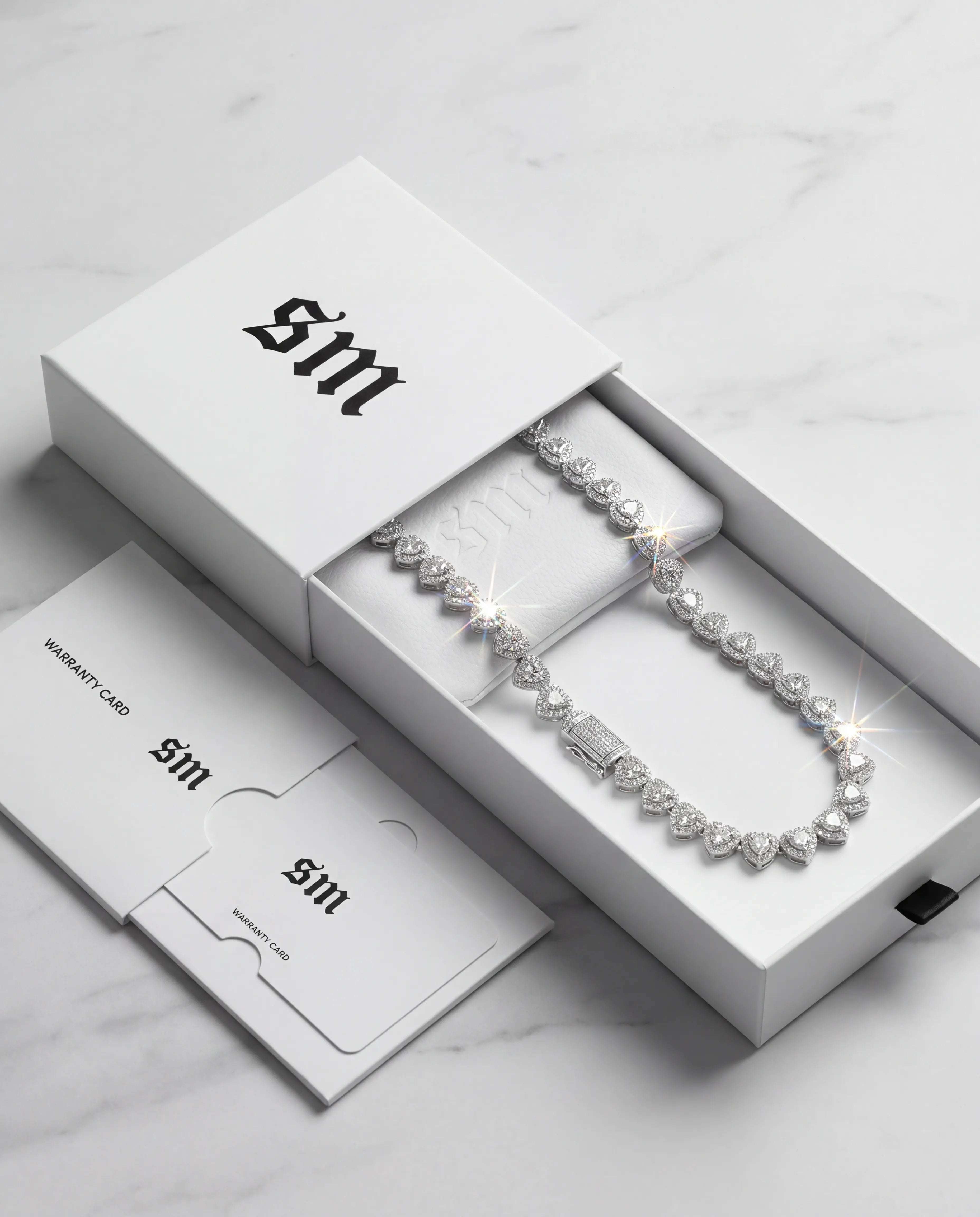 7MM HEART CUT CLUSTER TENNIS CHAIN - WHITE GOLD