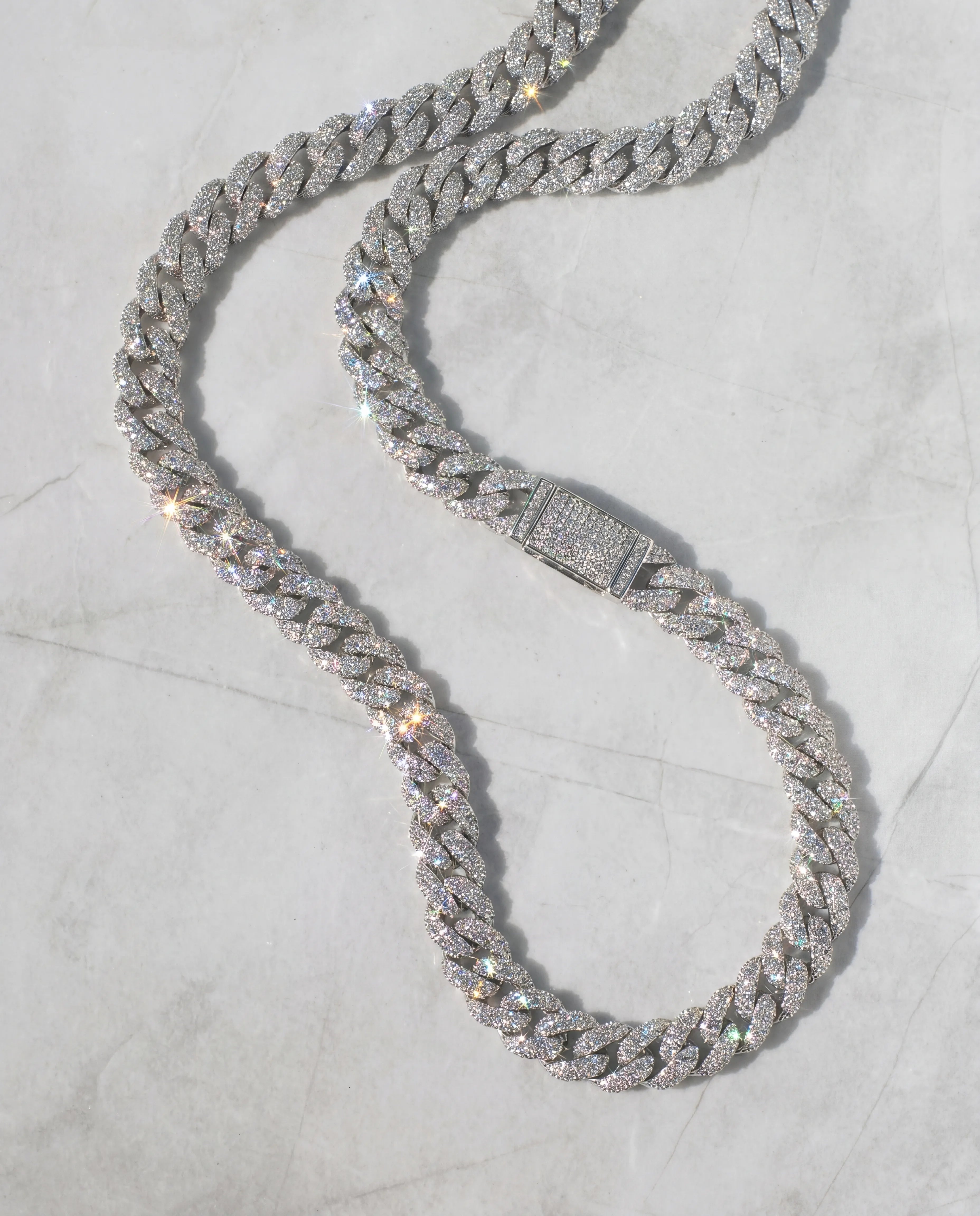 8.5MM DIAMOND CUBAN CHAIN - WHITE GOLD