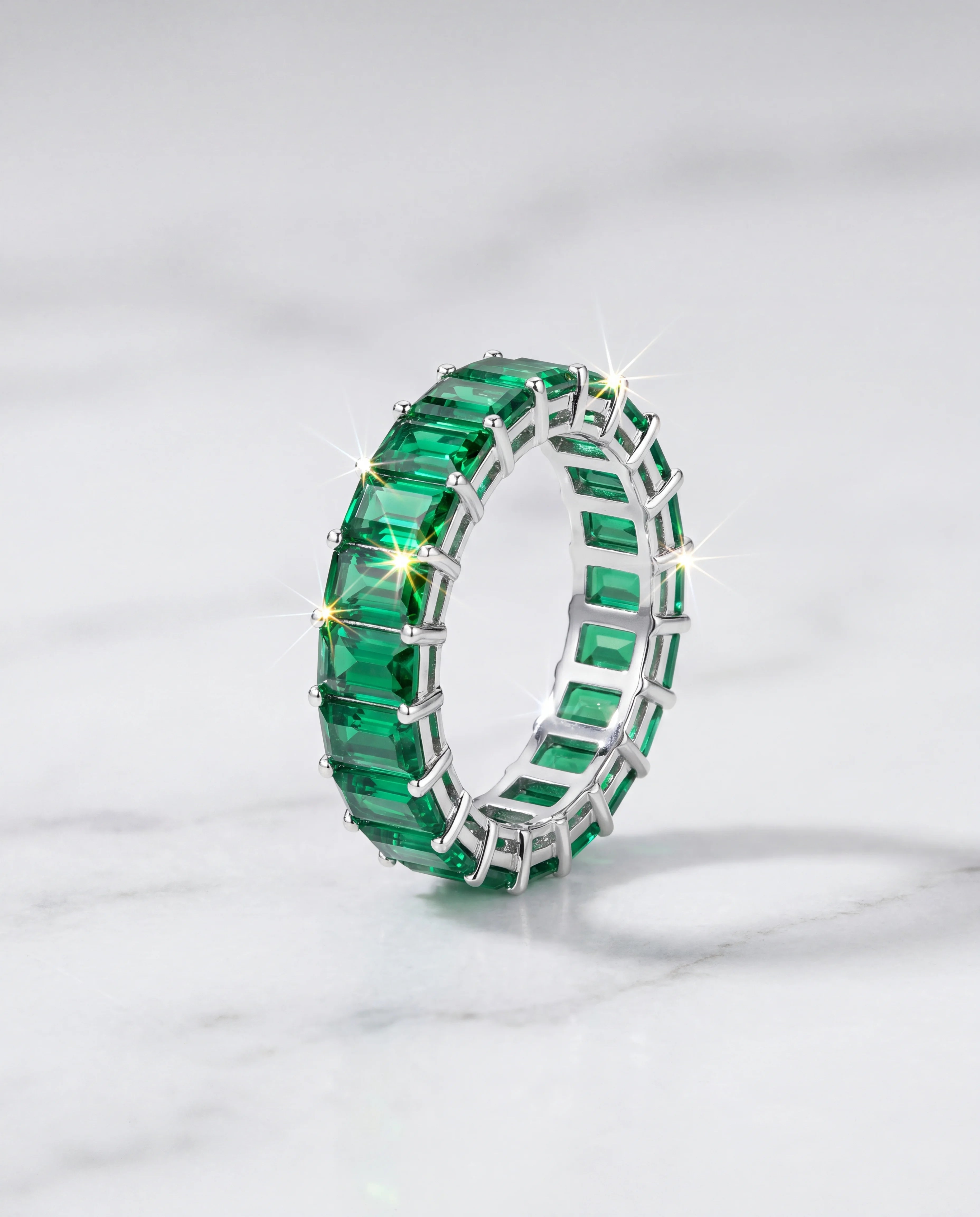 EMERALD BAGUETTE SILVER RING