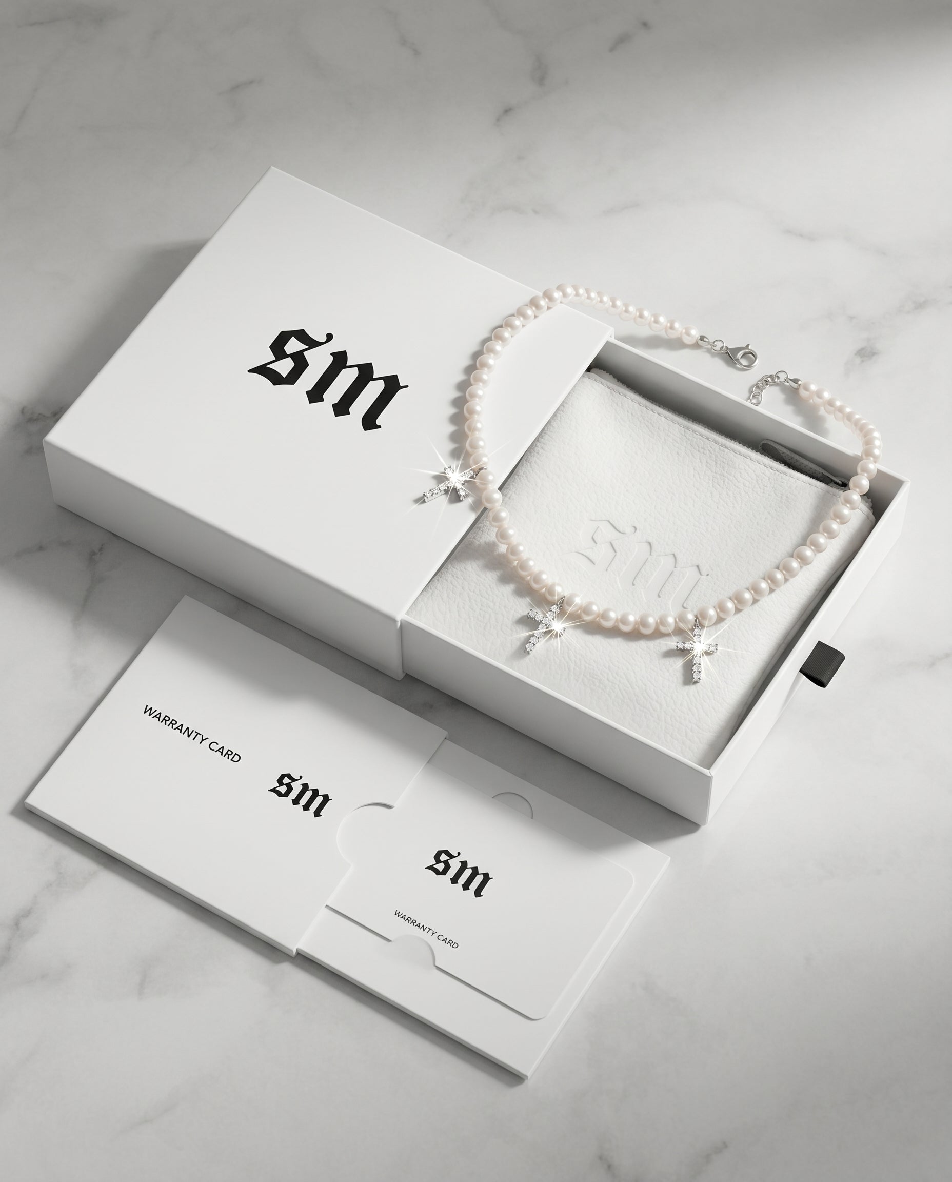 PEARL CHAIN w/ DIAMOND CROSSES
