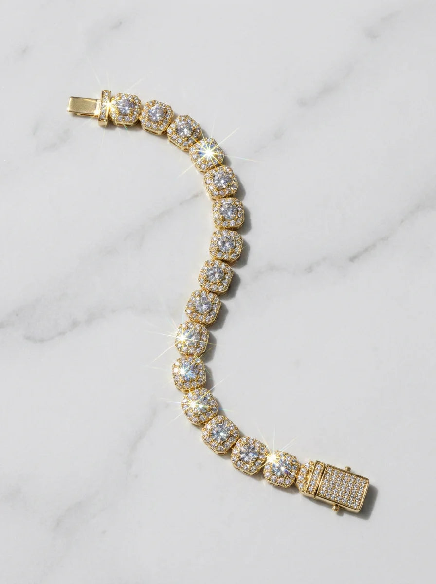 10MM CLUSTERED TENNIS BRACELET - 18K GOLD