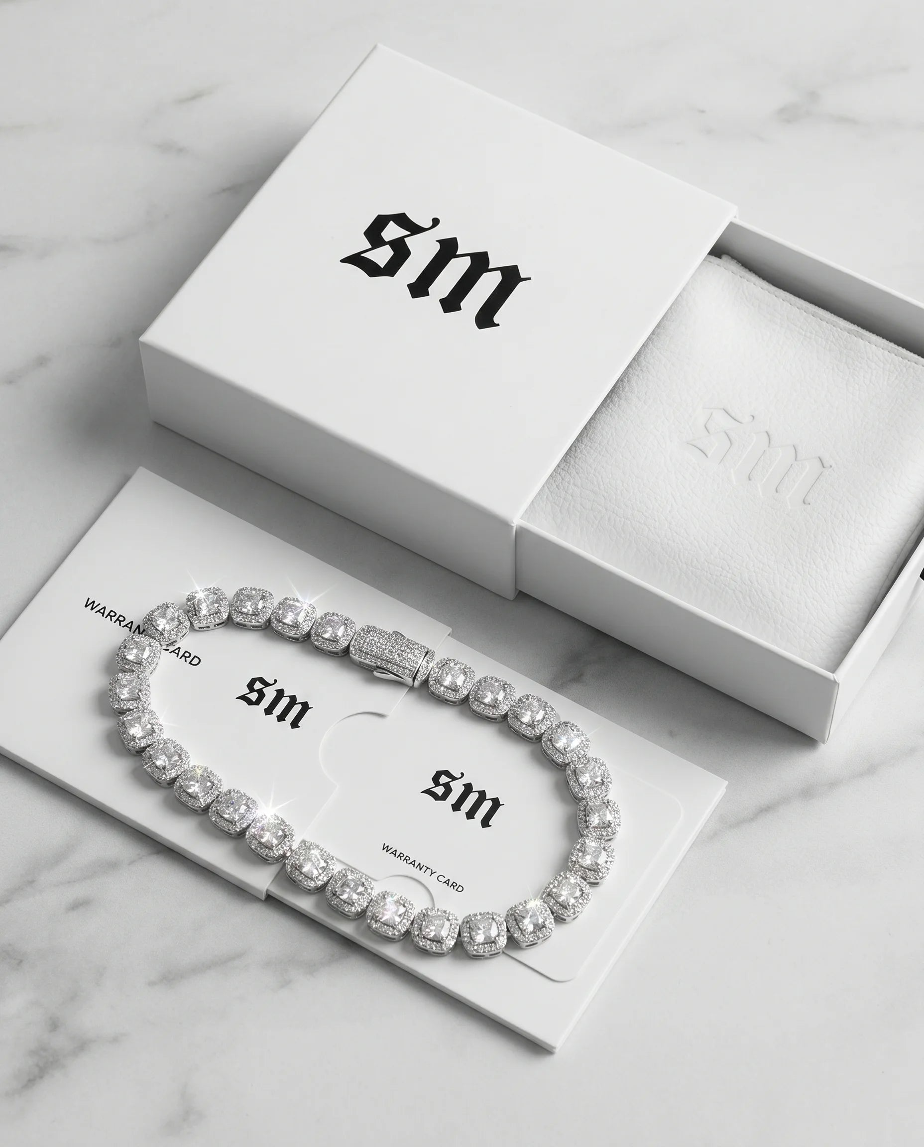 10MM CLUSTERED TENNIS BRACELET - WHITE GOLD