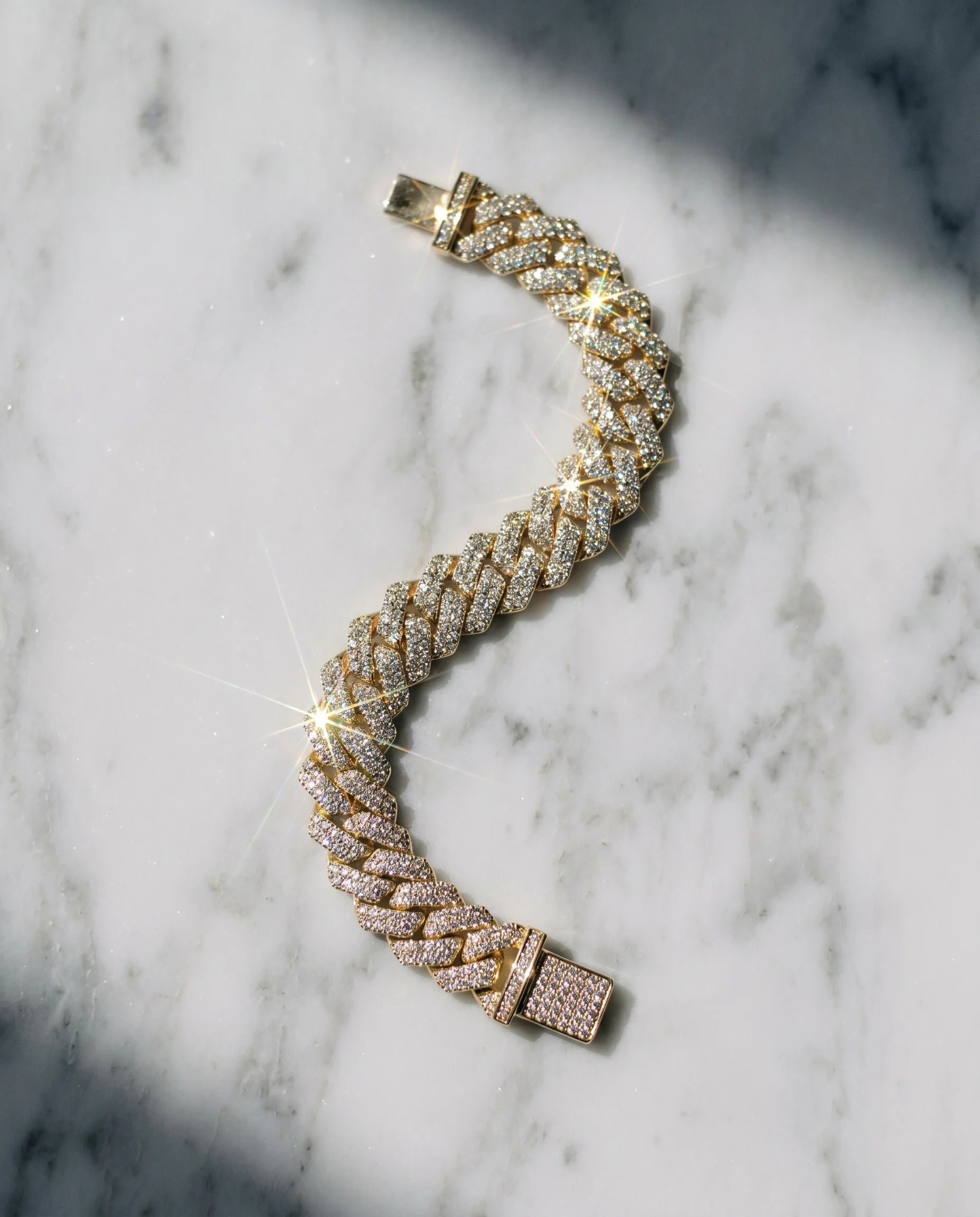 14MM CUBAN PRONG BRACELET - 18K GOLD