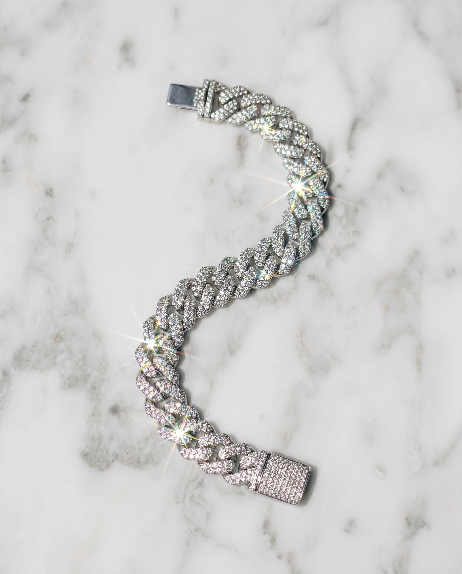 14MM CUBAN PRONG BRACELET - WHITE GOLD