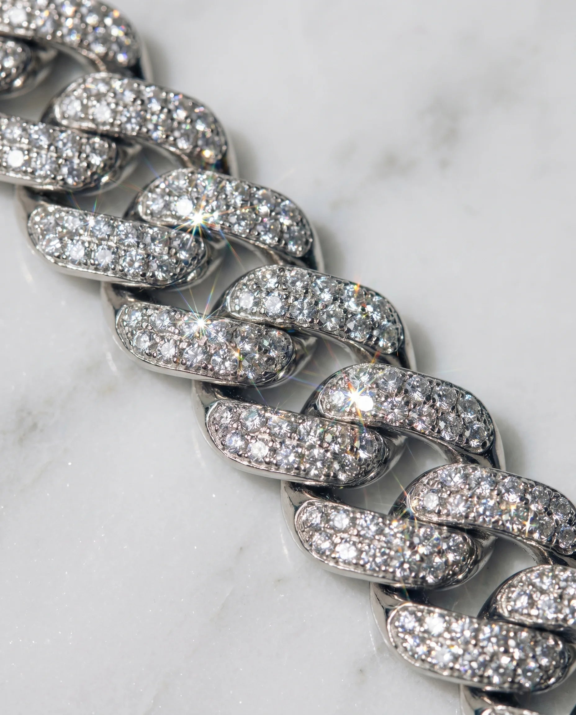 14MM CUBAN PRONG BRACELET - WHITE GOLD