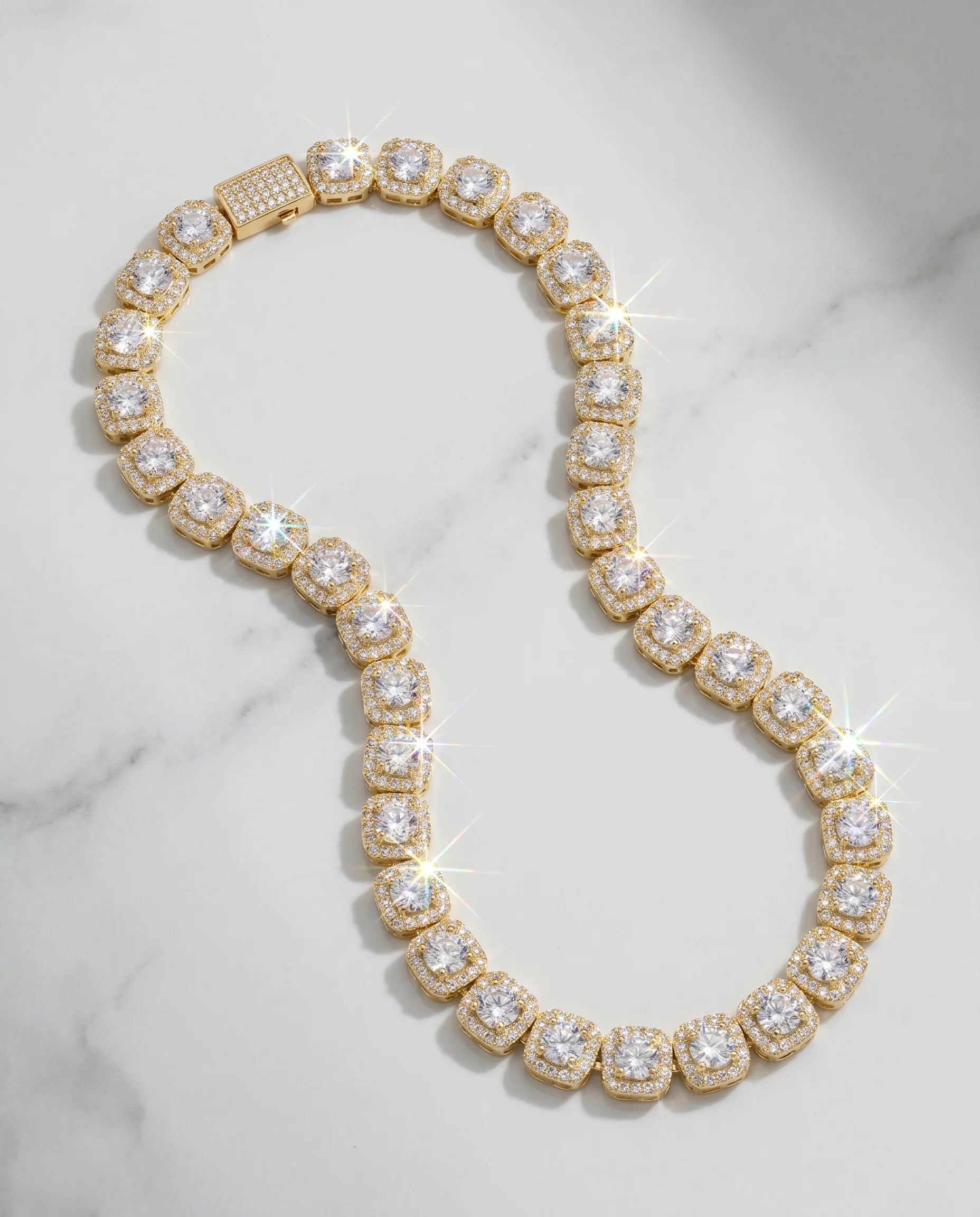 10MM CLUSTERED TENNIS CHAIN - 18K GOLD