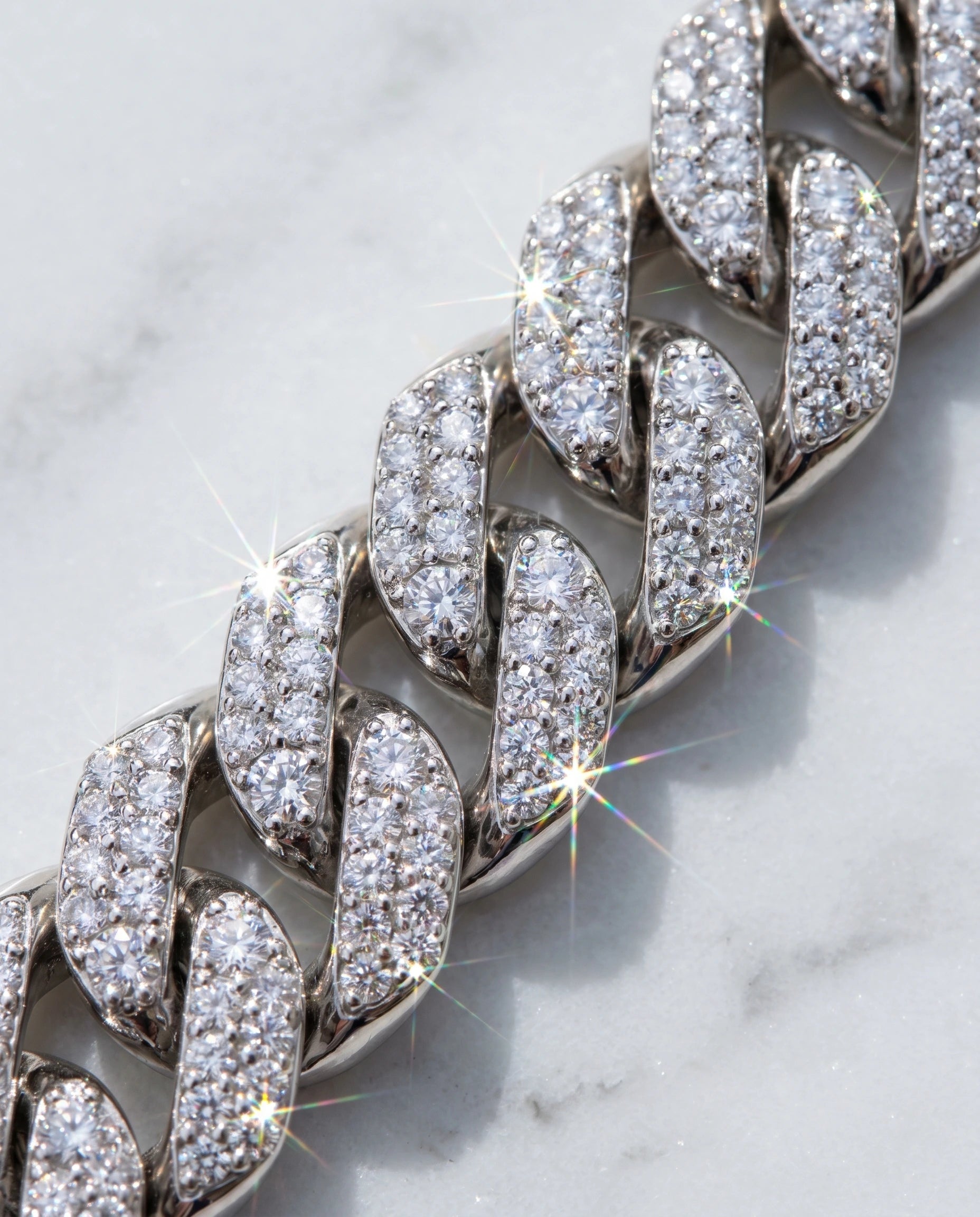 14MM CUBAN PRONG CHAIN - WHITE GOLD
