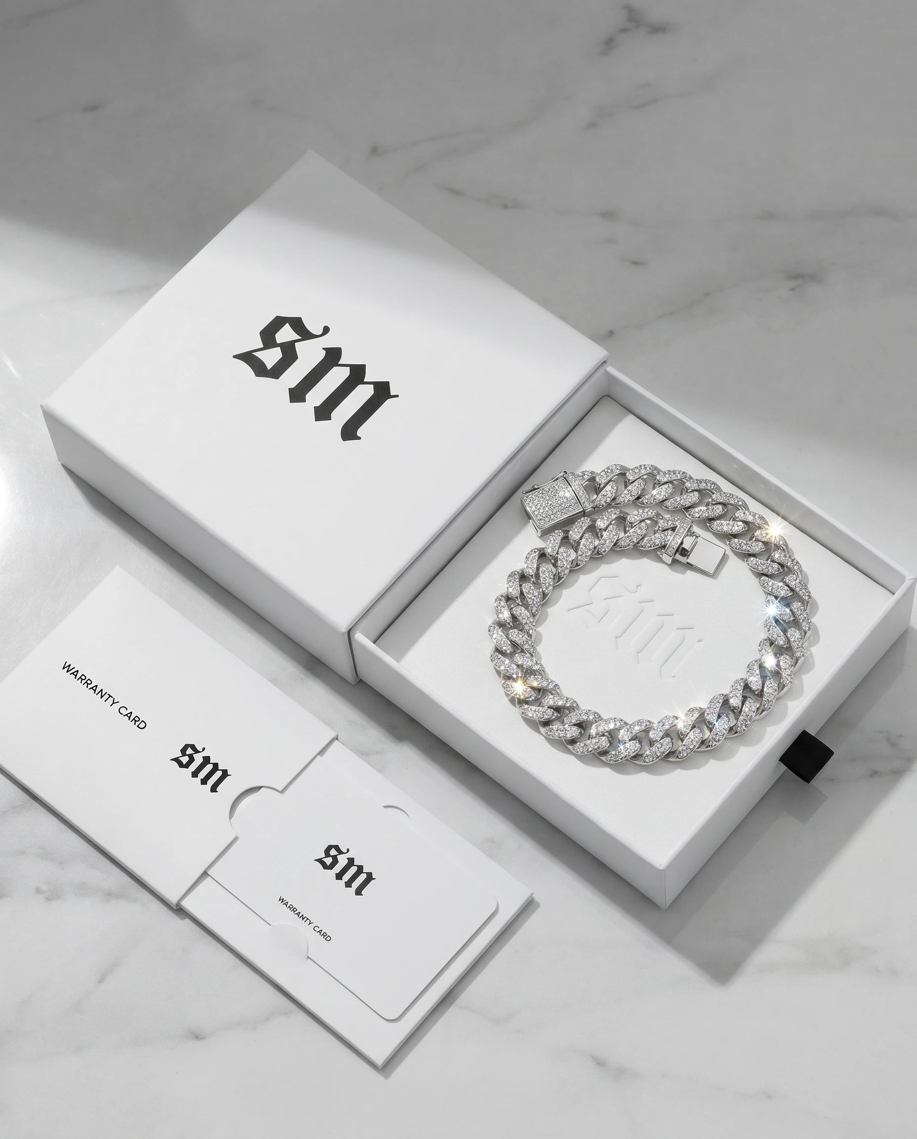 14MM CUBAN PRONG CHAIN - WHITE GOLD