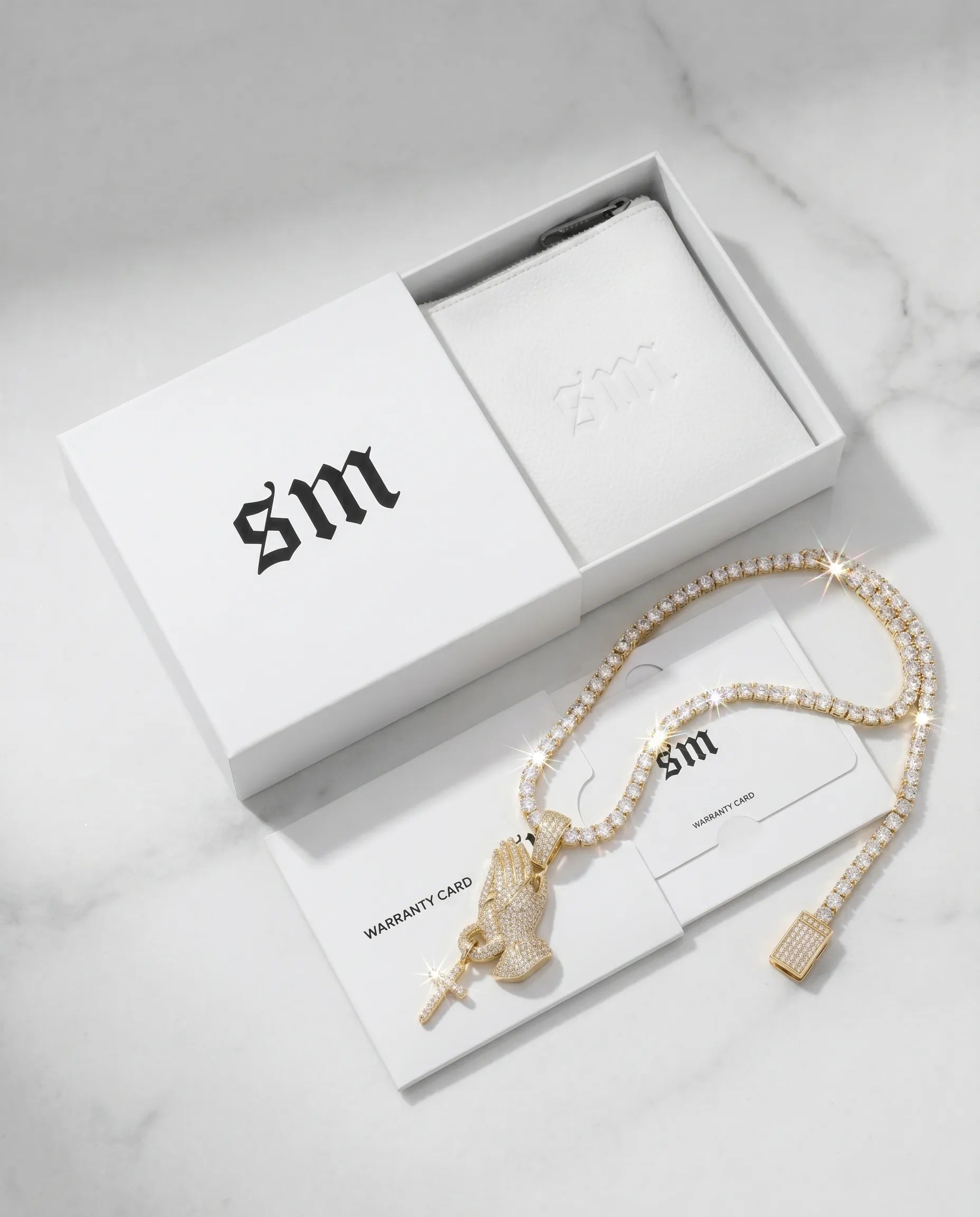 ICED PRAYING HAND PENDANT - 18K GOLD