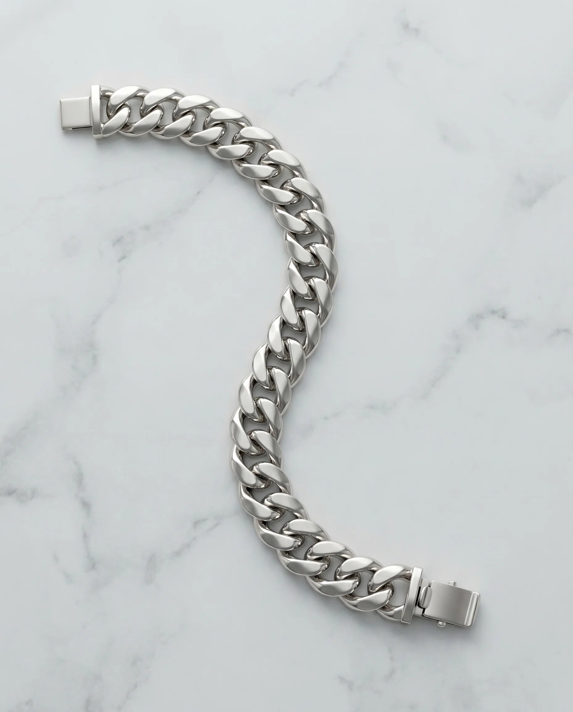 12MM CLEAN CUBAN BRACELET - WHITE GOLD