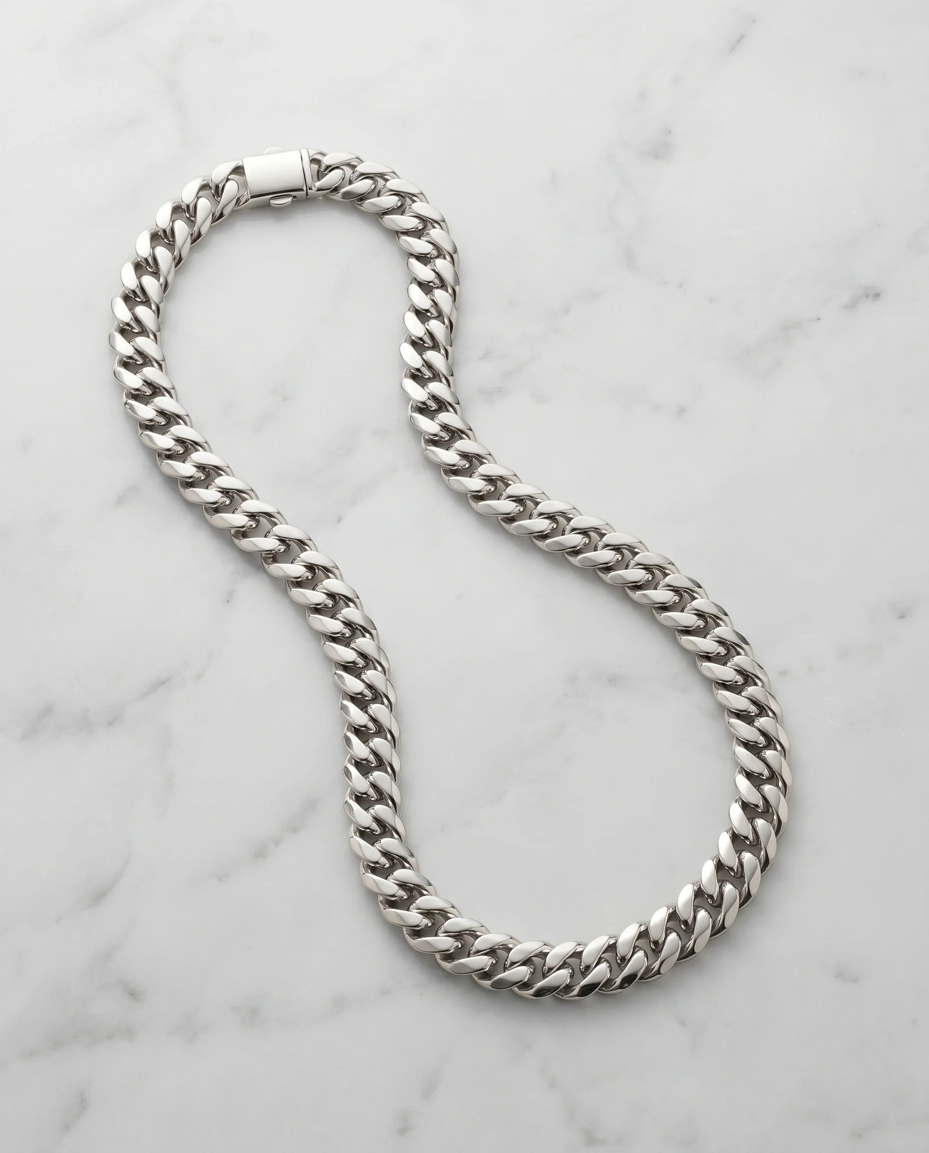 12MM CLEAN CUBAN CHAIN - WHITE GOLD