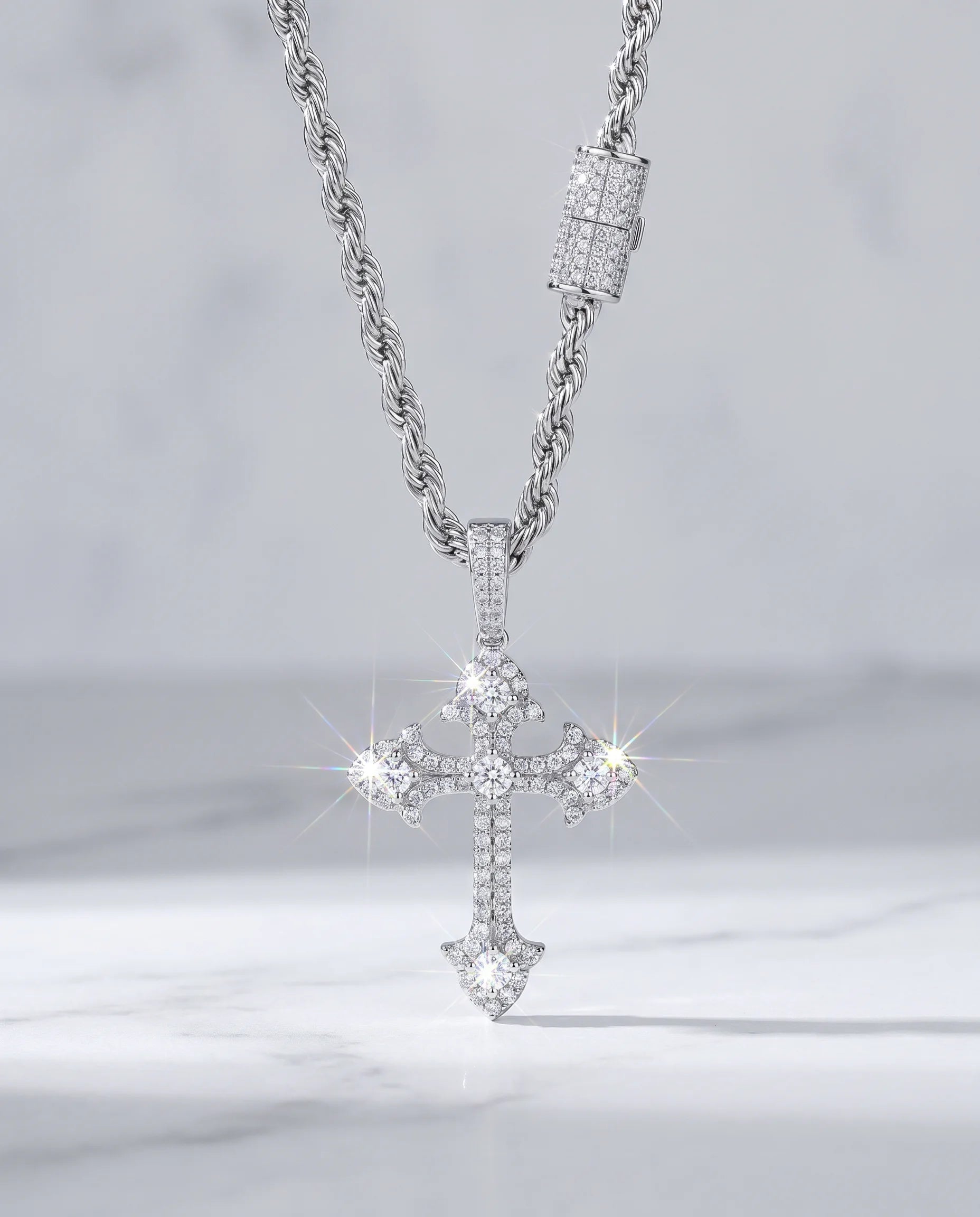 GEM GOTH CROSS PENDANT - WHITE GOLD