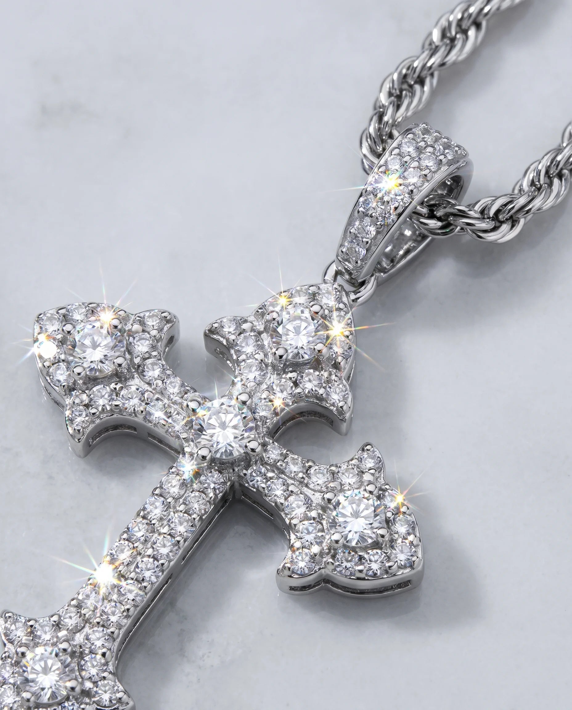 GEM GOTH CROSS PENDANT - WHITE GOLD