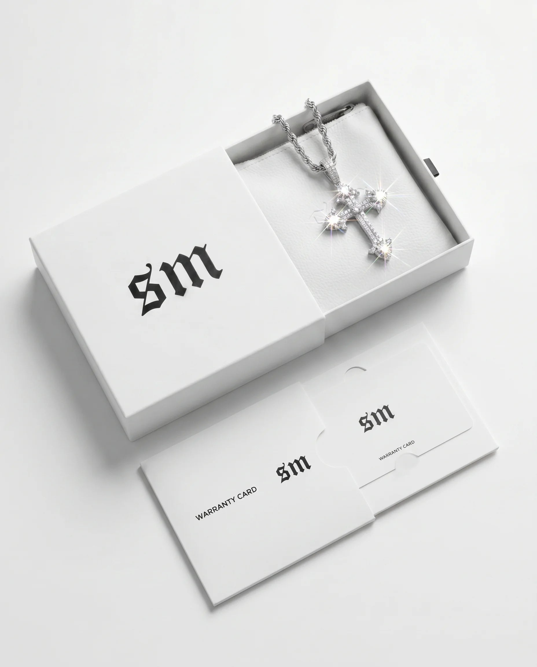 GEM GOTH CROSS PENDANT - WHITE GOLD