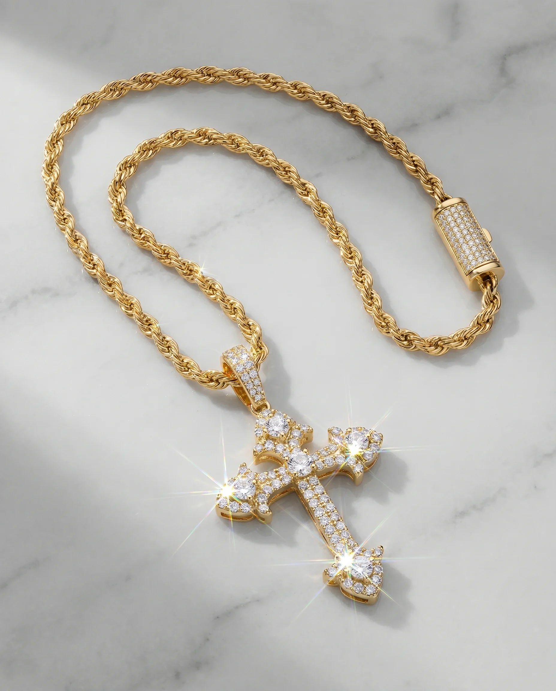 GEM GOTH CROSS PENDANT - 18K GOLD