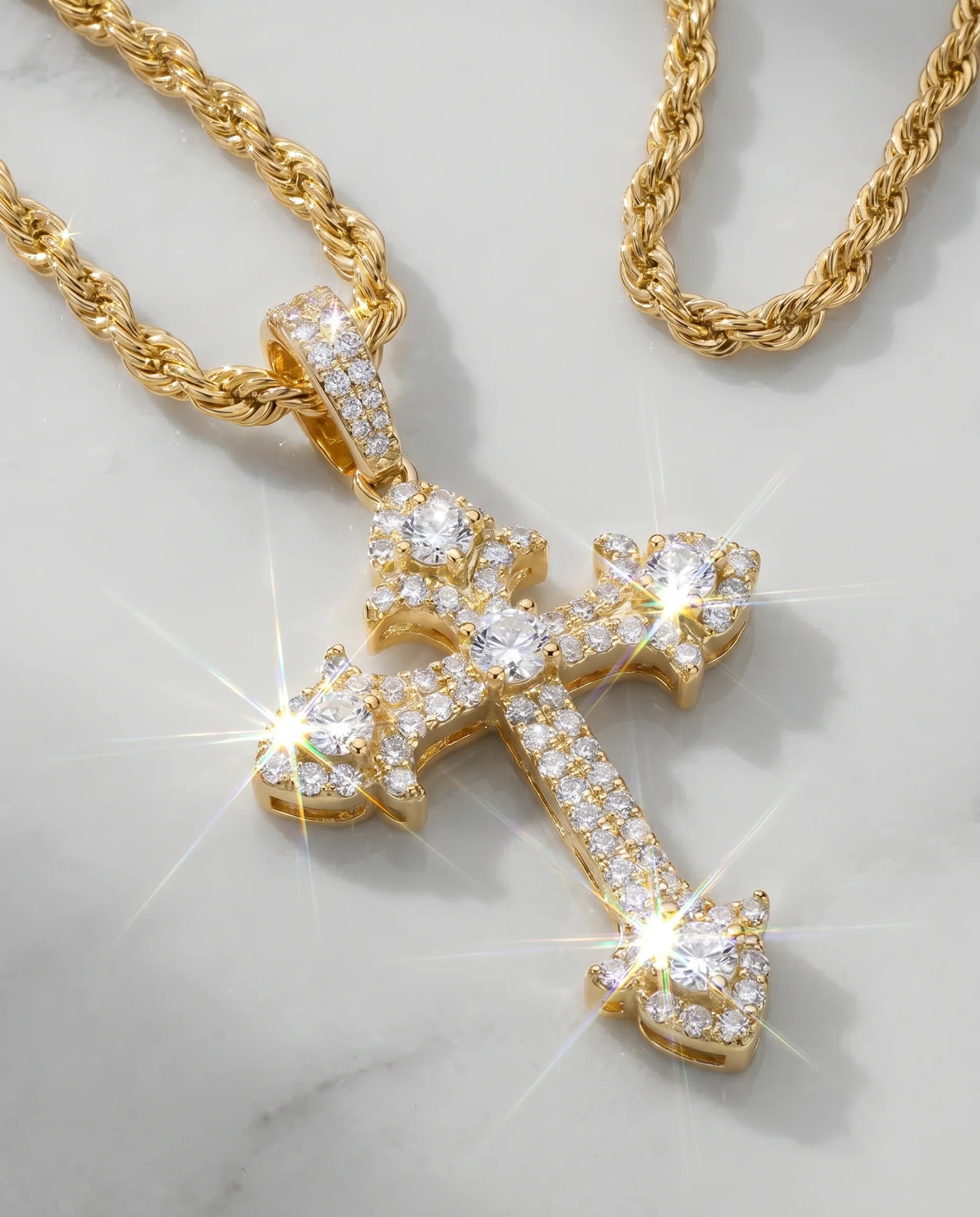 GEM GOTH CROSS PENDANT - 18K GOLD