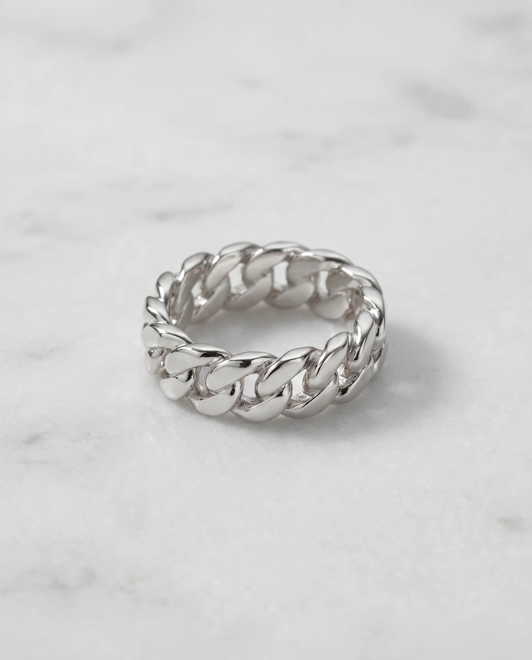 CLEAN CUBAN RING - WHITE GOLD