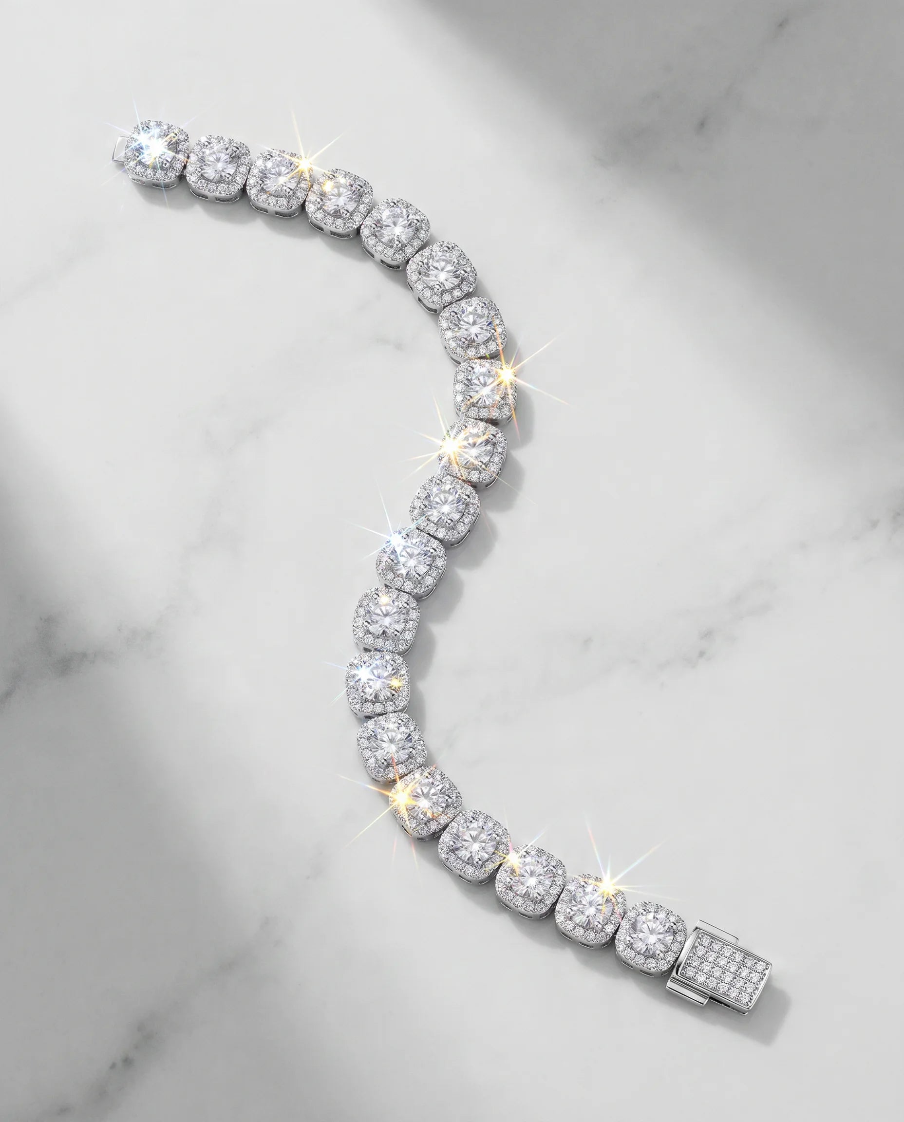 10MM CLUSTERED TENNIS BRACELET - WHITE GOLD