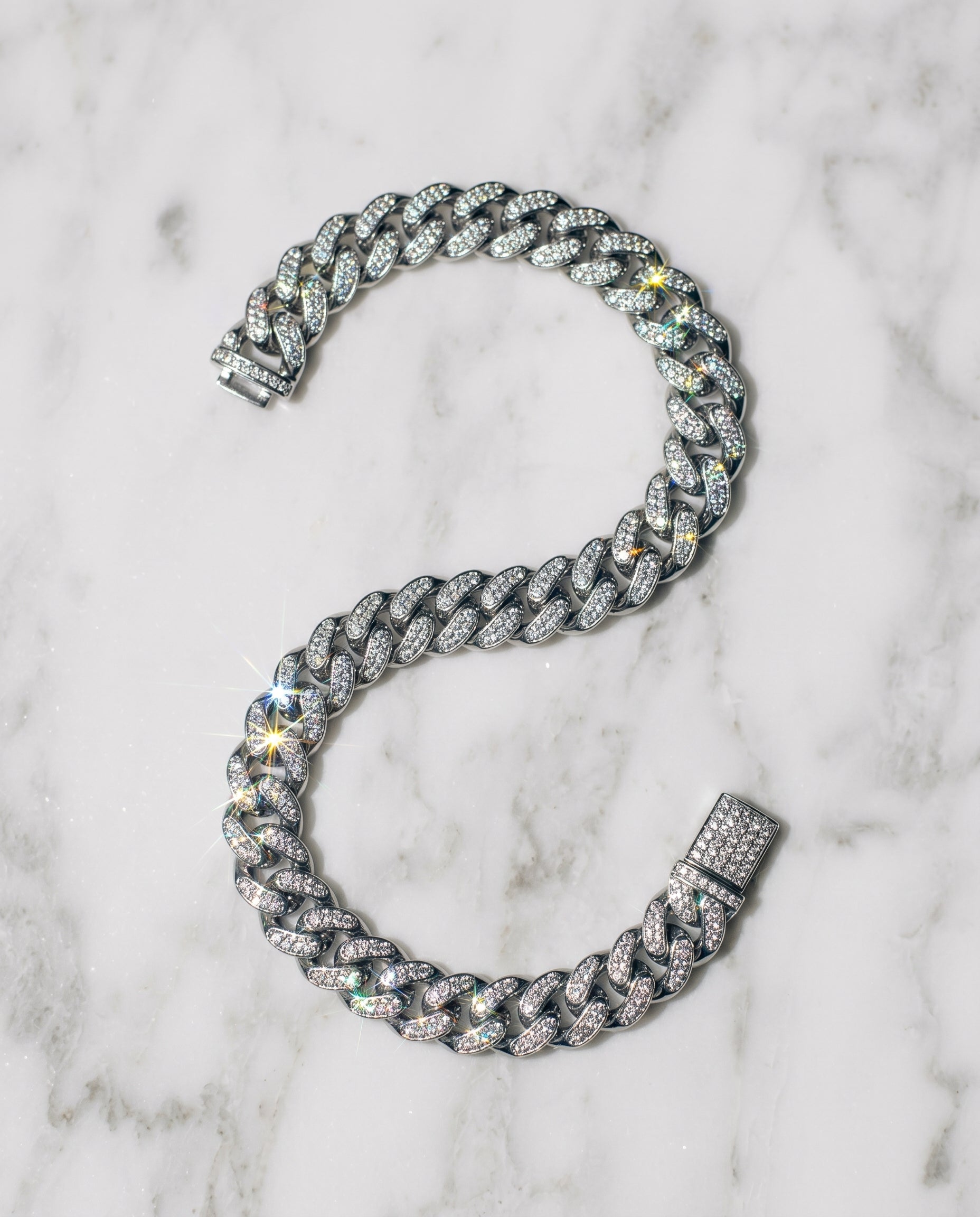 14MM CUBAN BRACELET - WHITE GOLD