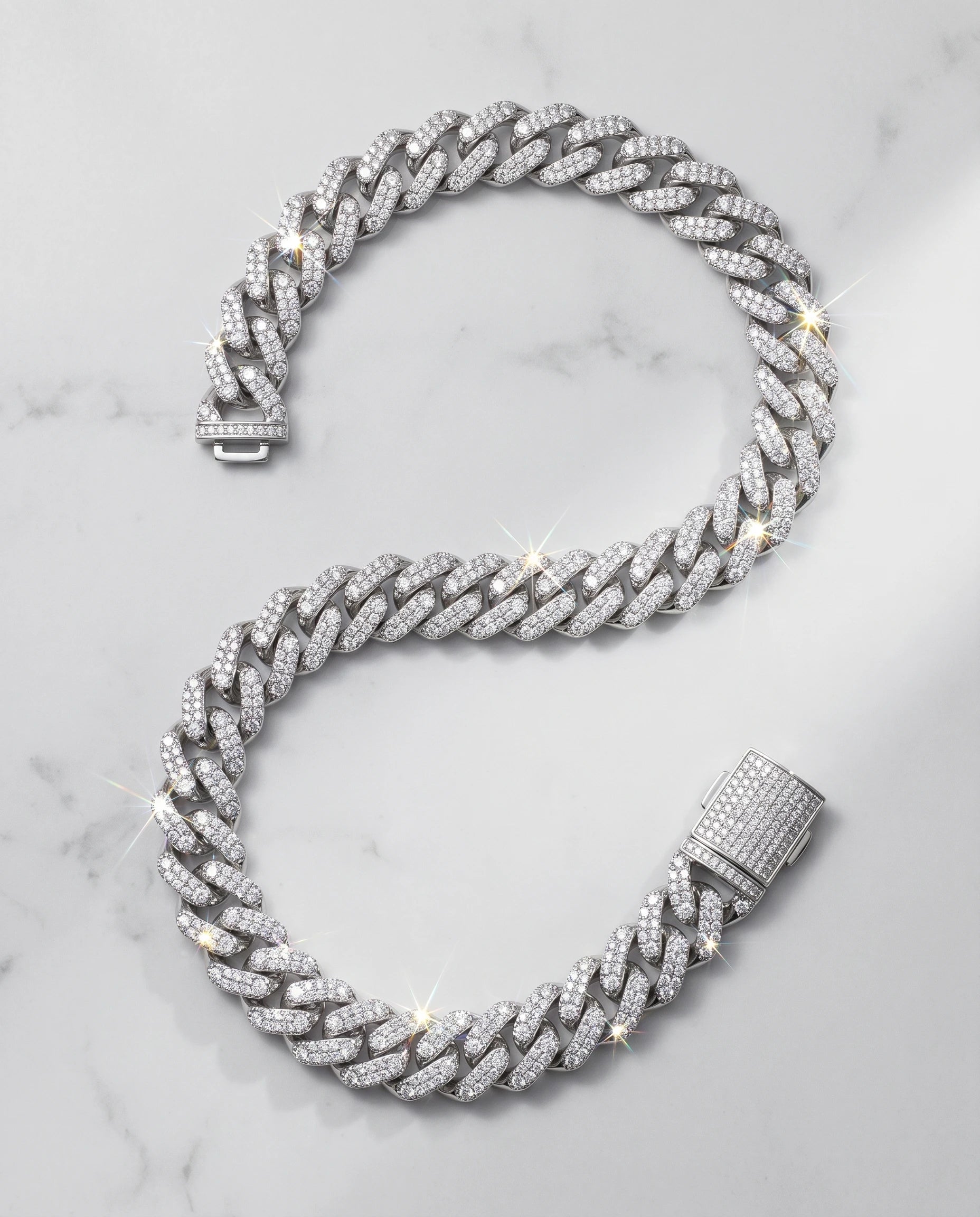 14MM CUBAN PRONG CHAIN - WHITE GOLD