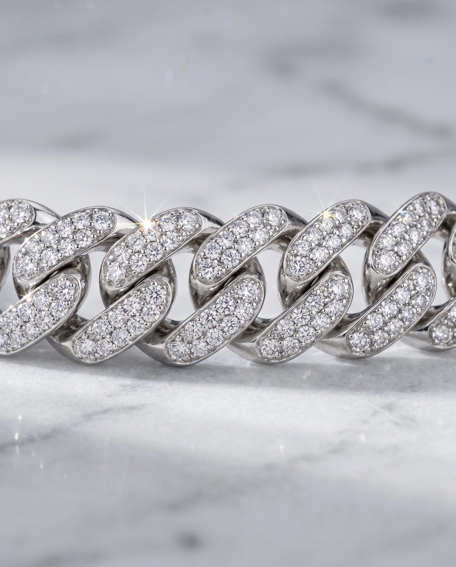 14MM CUBAN PRONG CHAIN - WHITE GOLD