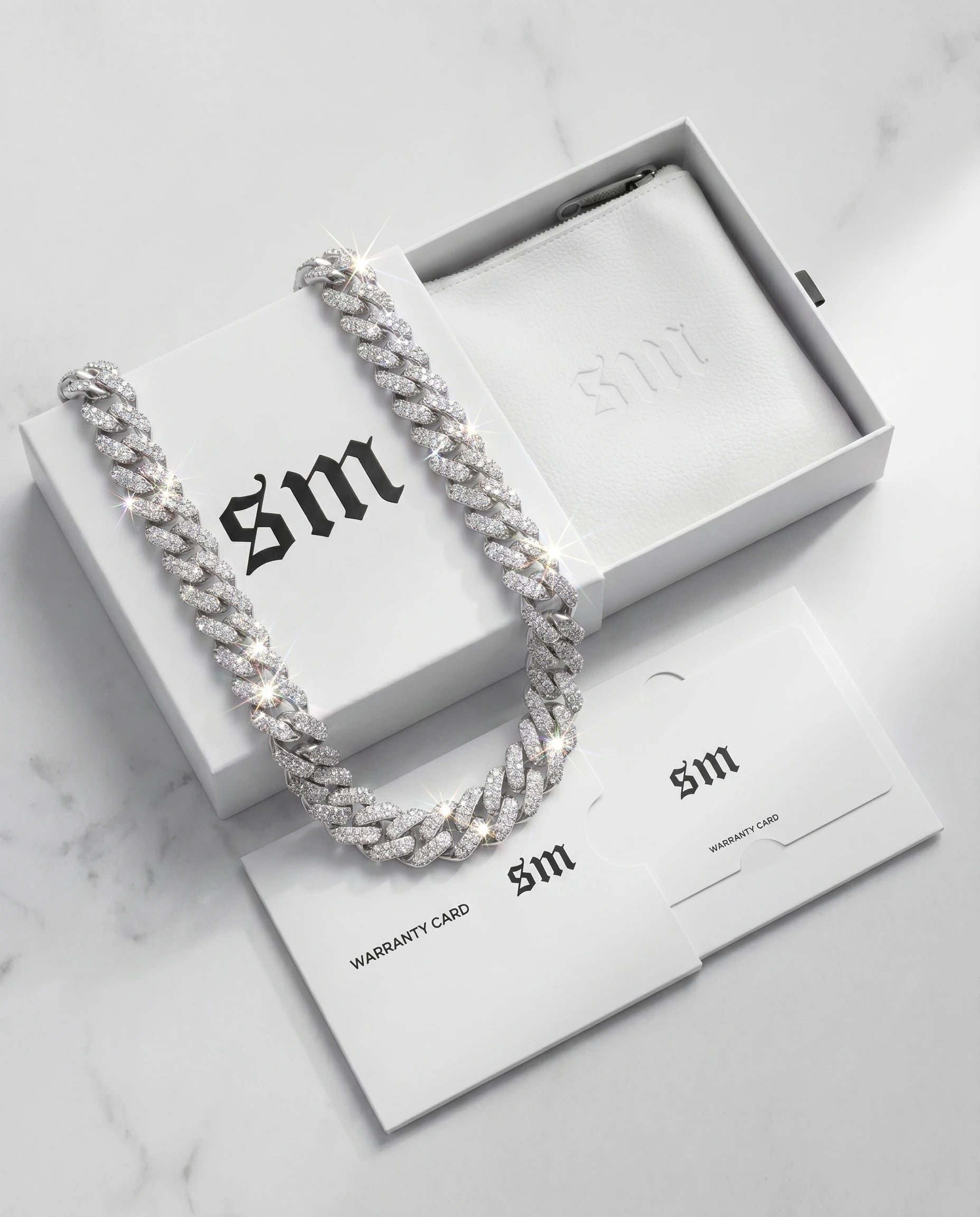 14MM CUBAN PRONG CHAIN - WHITE GOLD