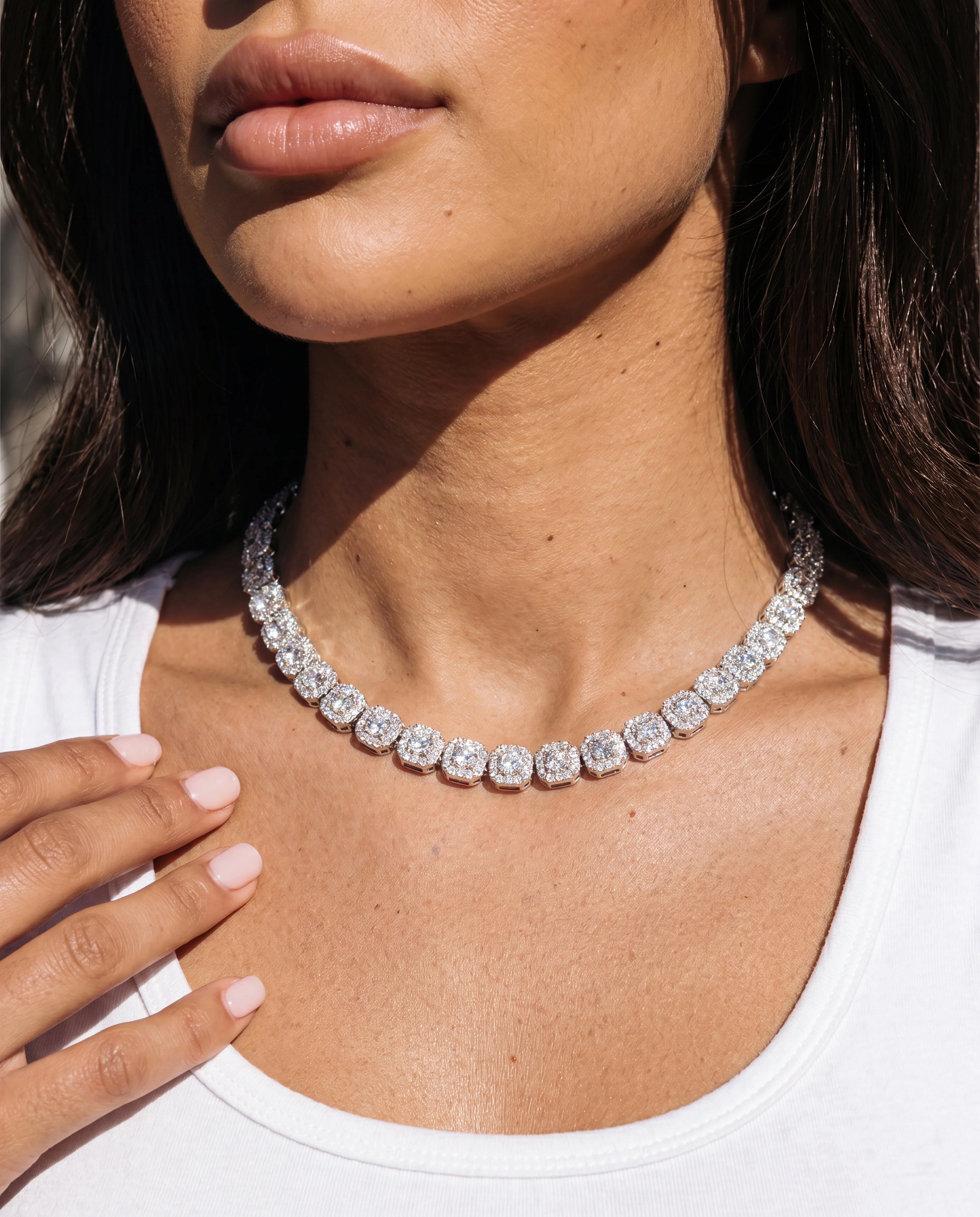 10MM CLUSTERED TENNIS CHAIN - WHITE GOLD