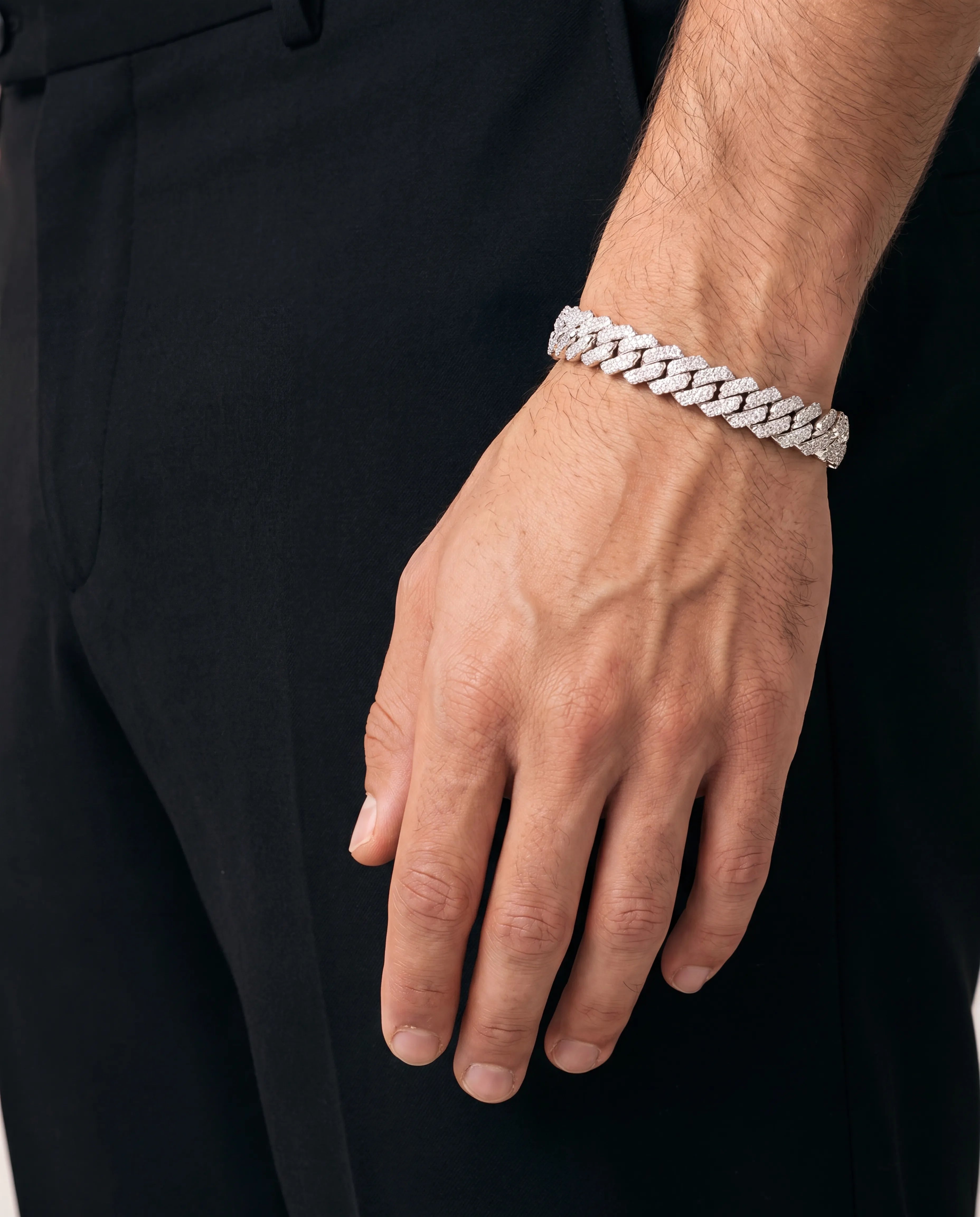 14MM CUBAN PRONG BRACELET - WHITE GOLD