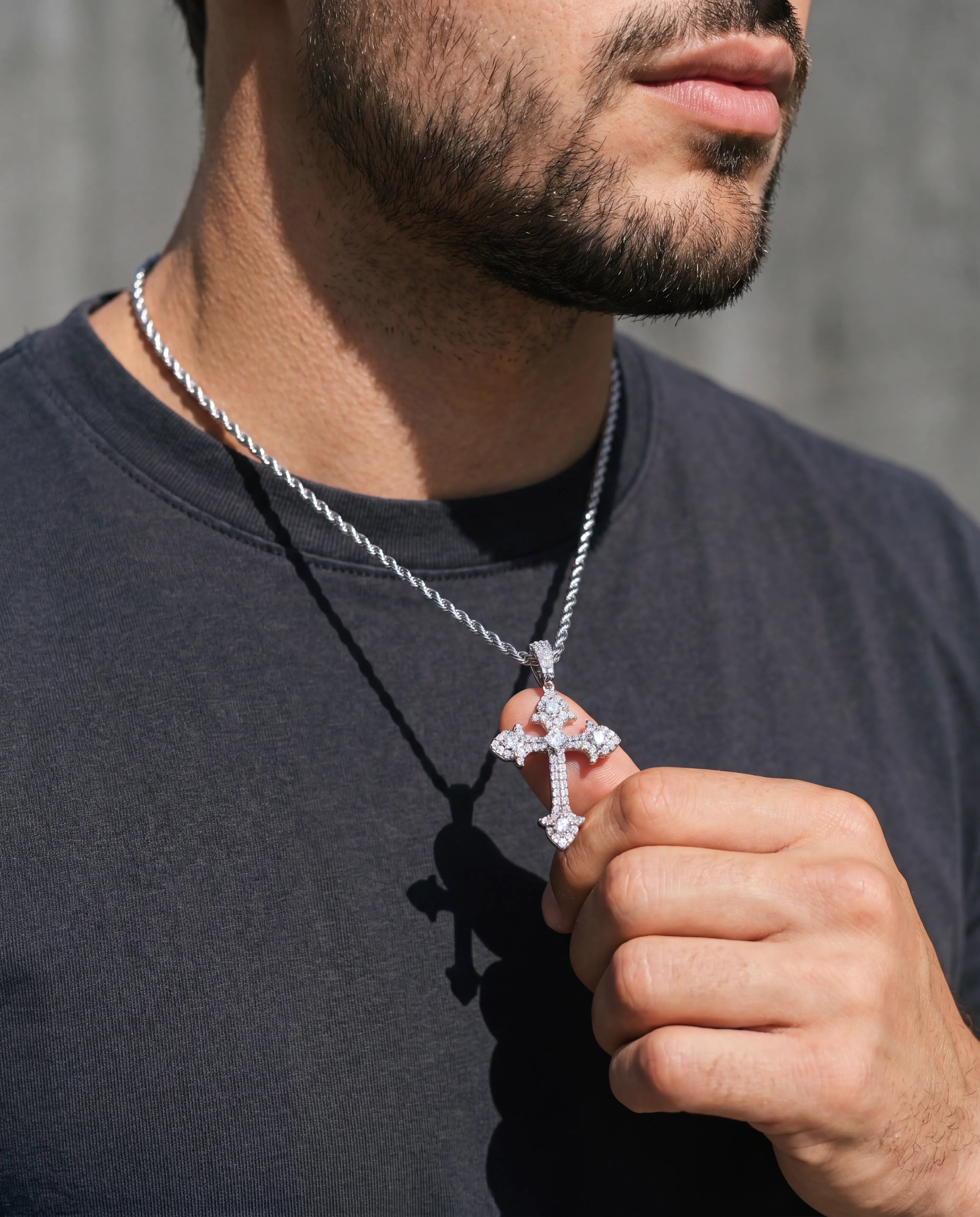 GEM GOTH CROSS PENDANT - WHITE GOLD