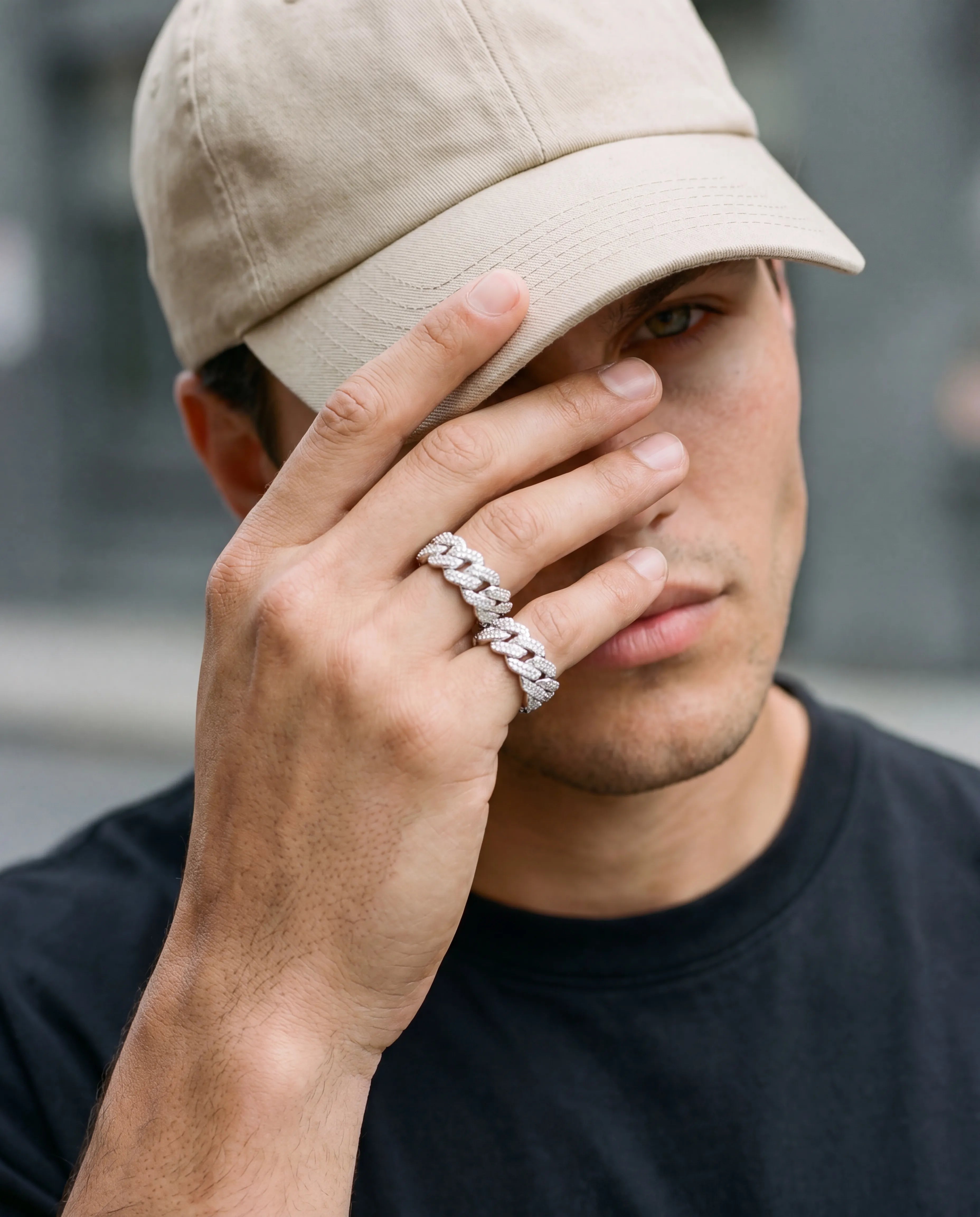 PRONG CUBAN RING - WHITE GOLD