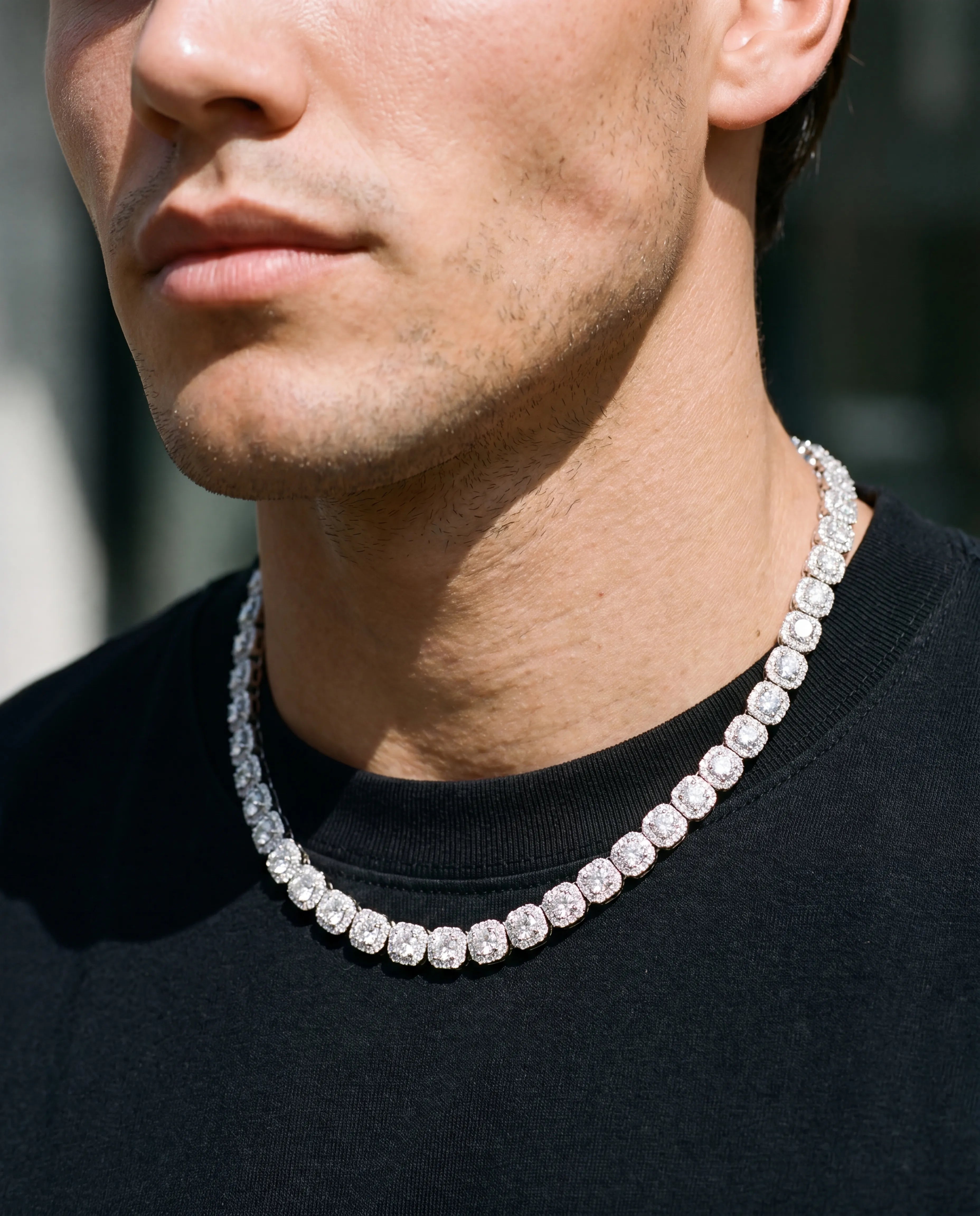 10MM CLUSTERED TENNIS CHAIN - WHITE GOLD