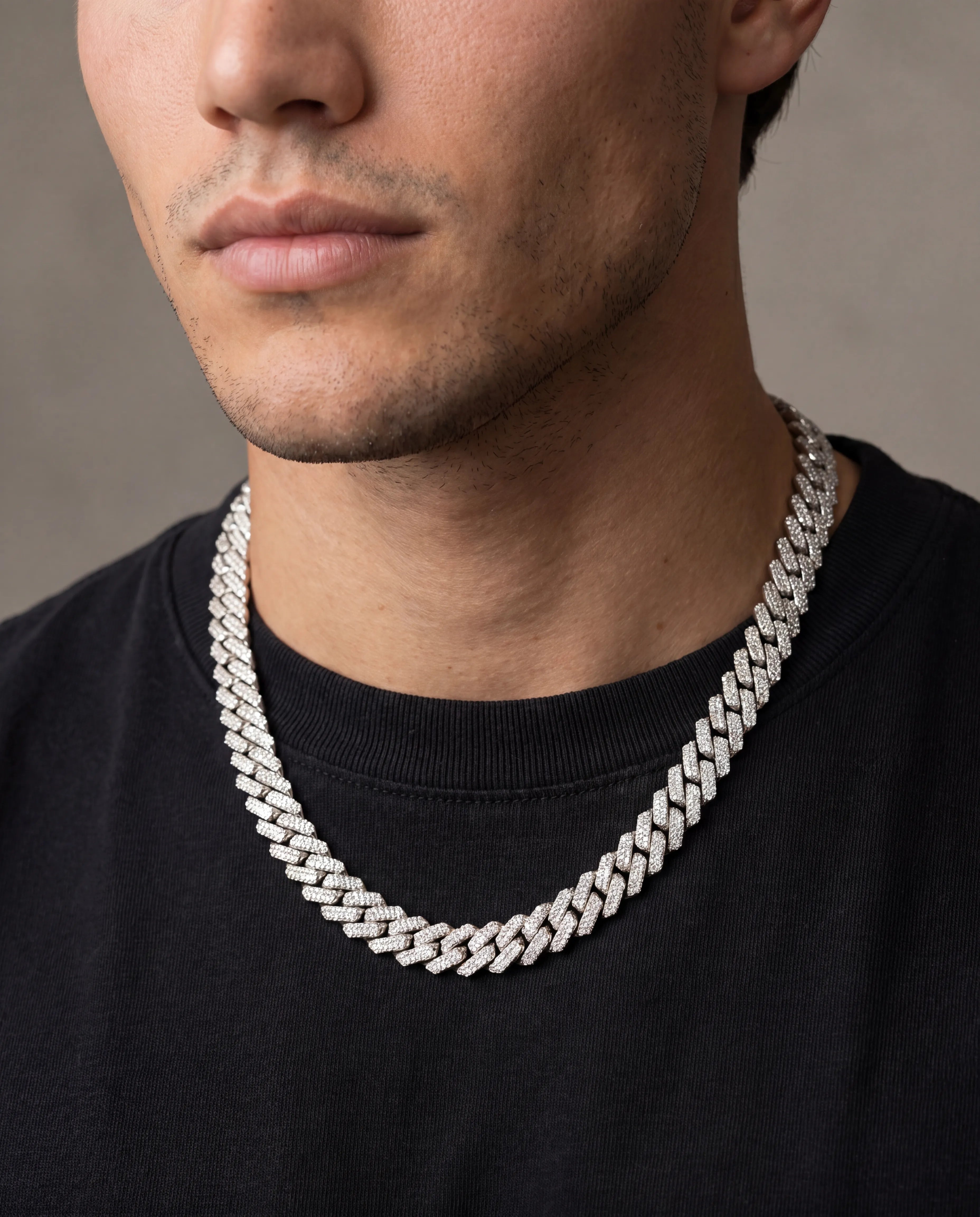 14MM CUBAN PRONG CHAIN - WHITE GOLD
