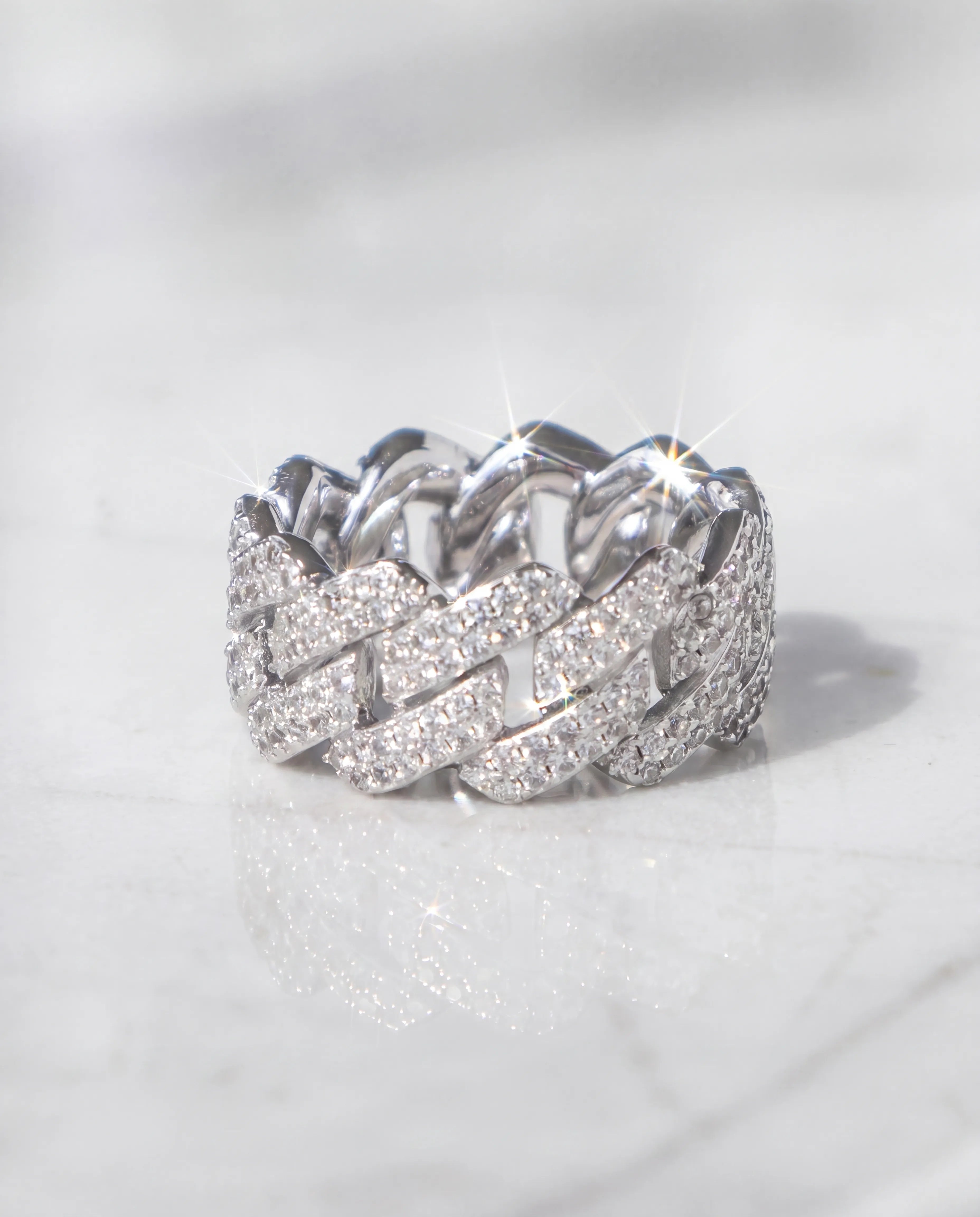 PRONG CUBAN RING - WHITE GOLD
