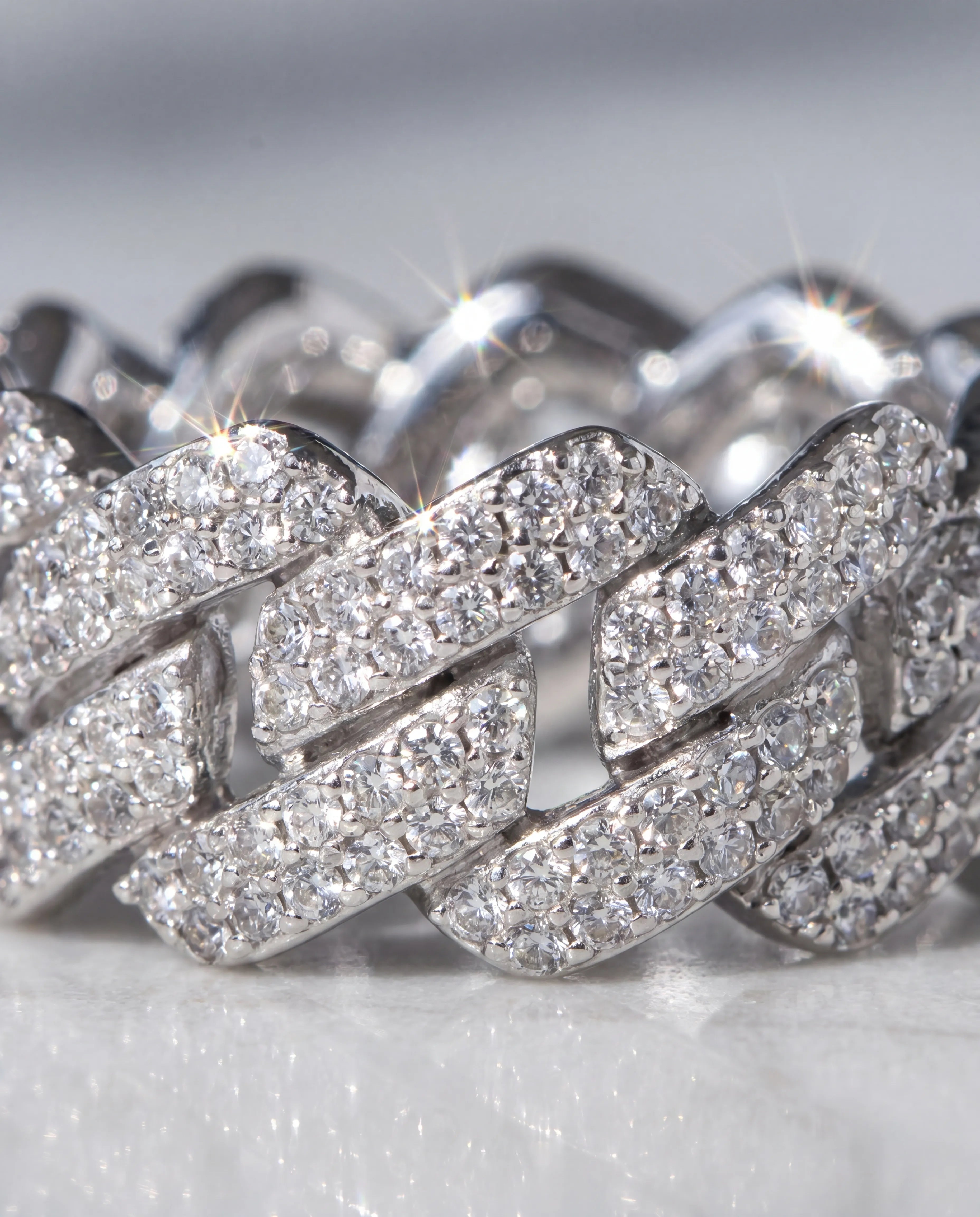 PRONG CUBAN RING - WHITE GOLD