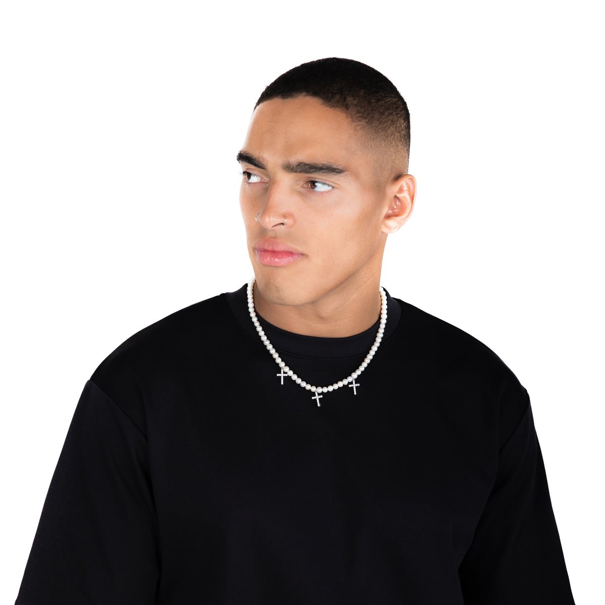 PEARL CHAIN w/ DIAMOND CROSSES - SANTMEZ®