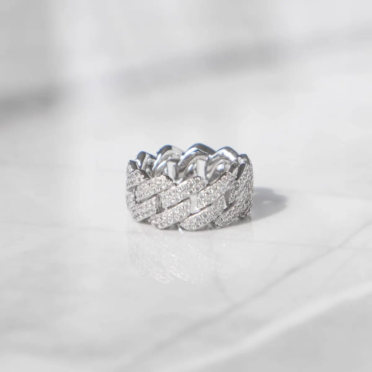 PRONG CUBAN RING - WHITE GOLD - SANTMEZ®